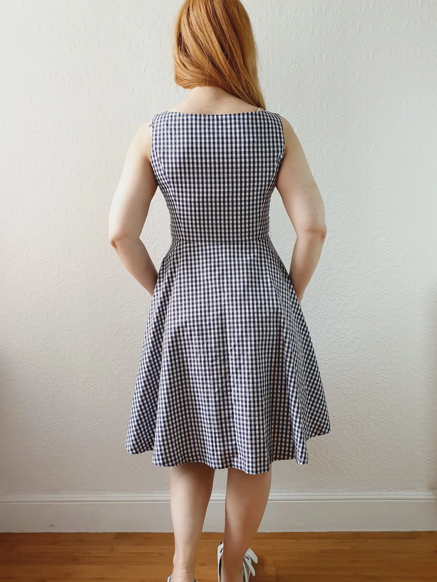 Vintage 90s Navy & White Gingham A-line Sleeveless Dress with Boat Neck - XS/S - Image 6