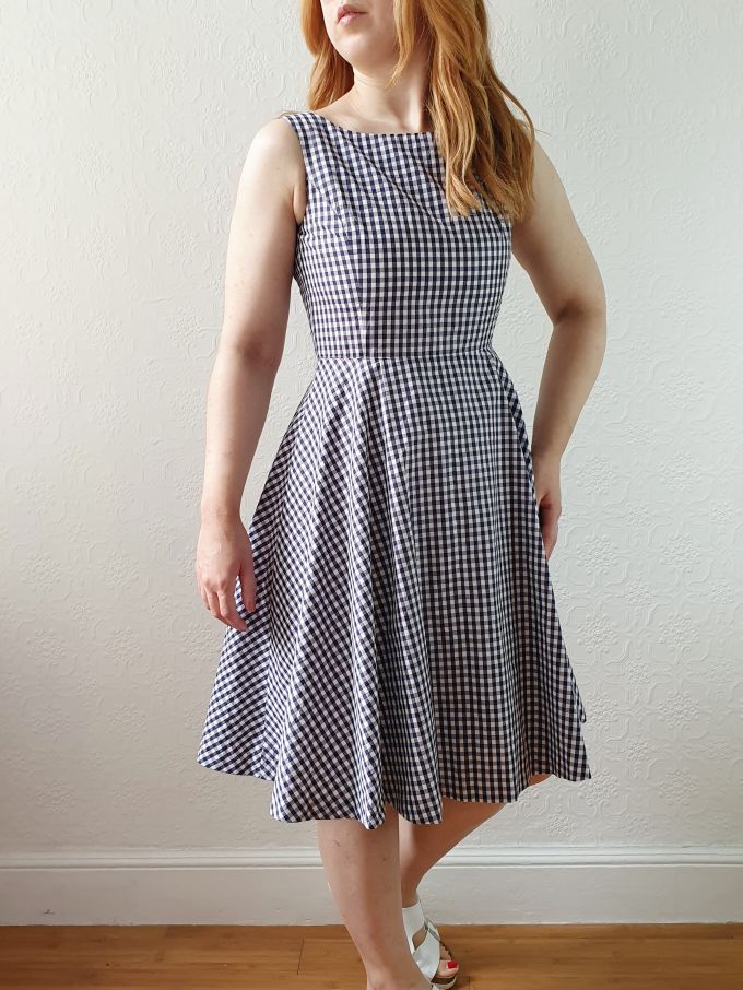 Vintage 90s Navy & White Gingham A-line Sleeveless Dress with Boat Neck - XS/S - Image 7