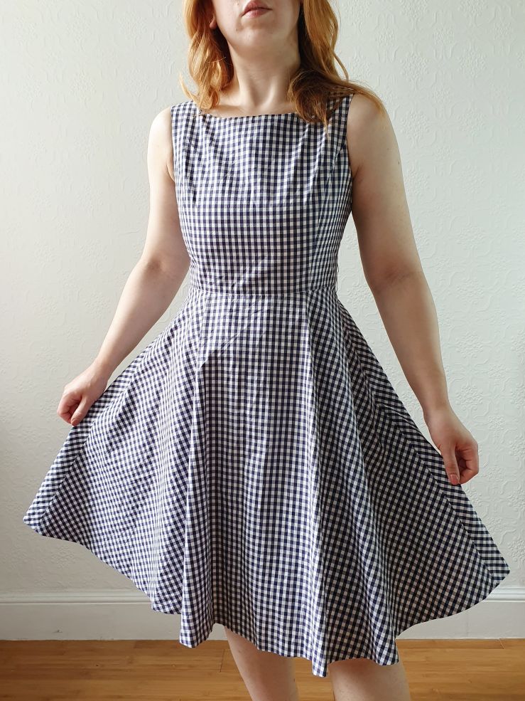 Vintage 90s Navy & White Gingham A-line Sleeveless Dress with Boat Neck - XS/S - Image 8