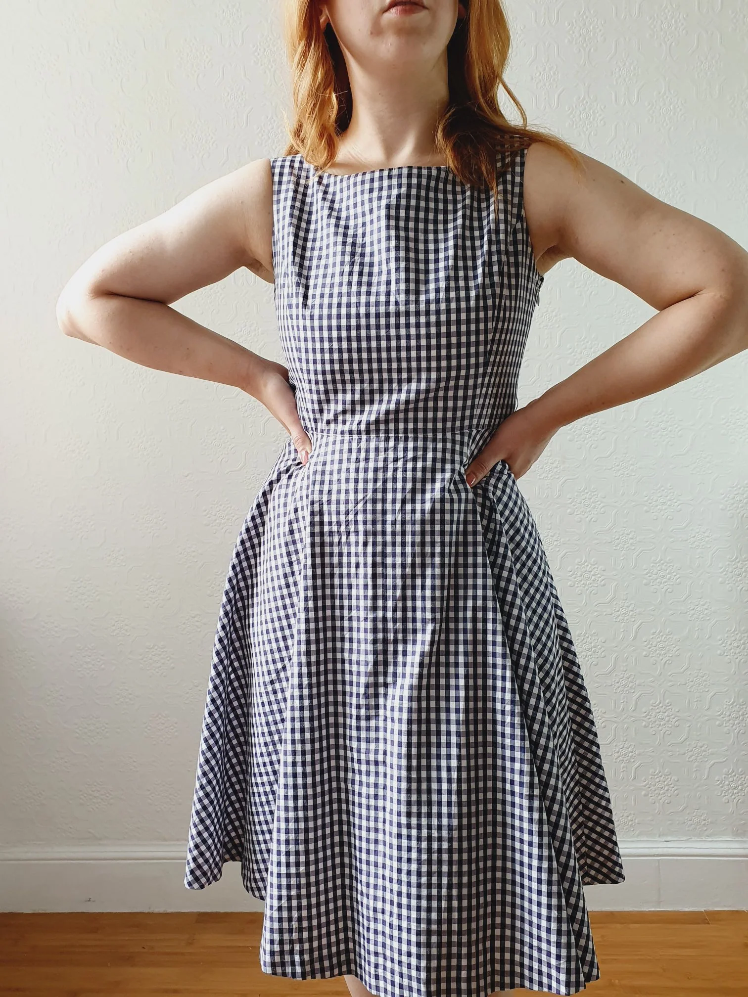 Vintage 90s Navy & White Gingham A-line Sleeveless Dress with Boat Neck - XS/S - Image 9