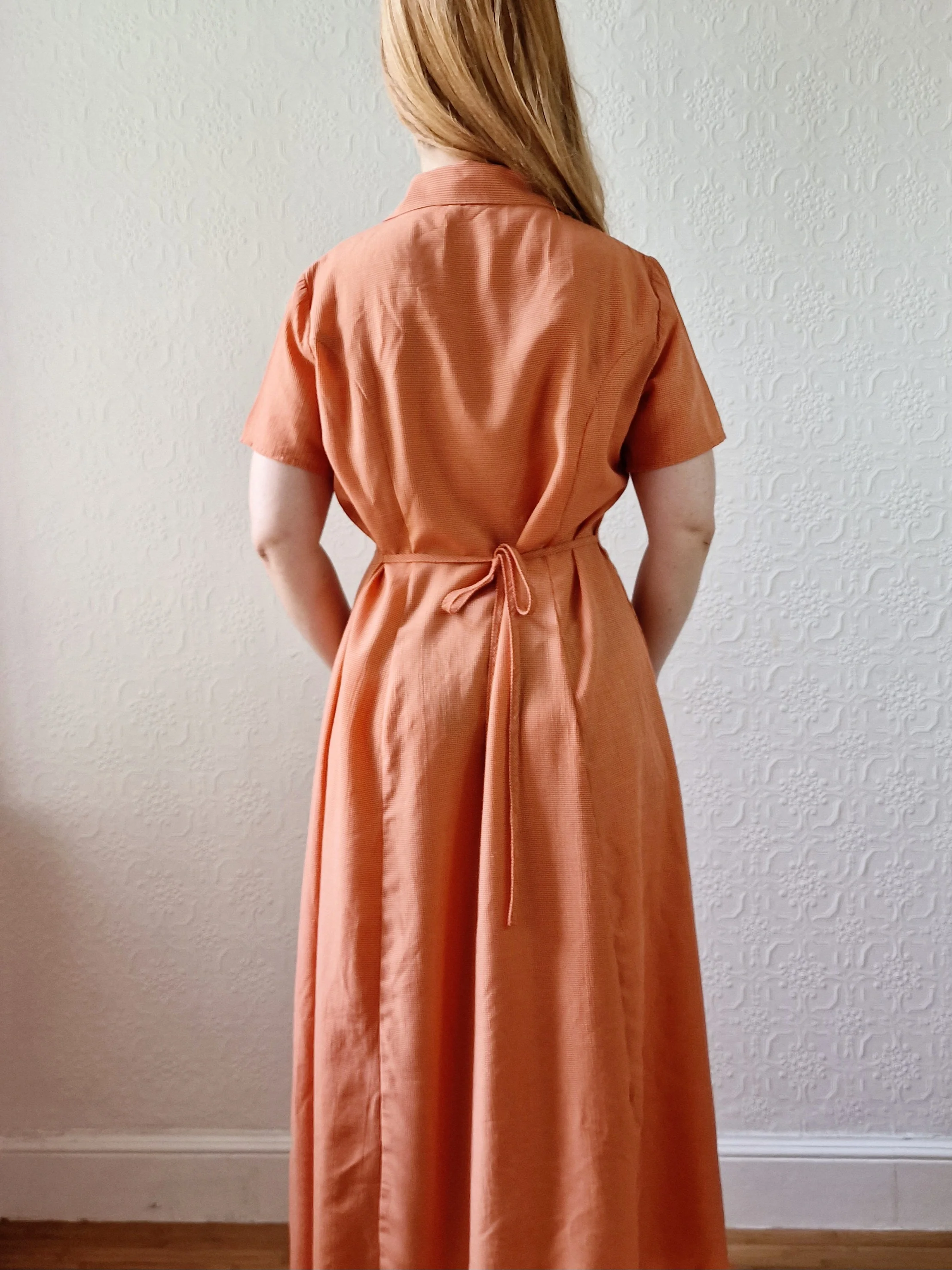 Vintage 90s Orange Gingham Short Sleeve Maxi Dress - S/M - Image 4