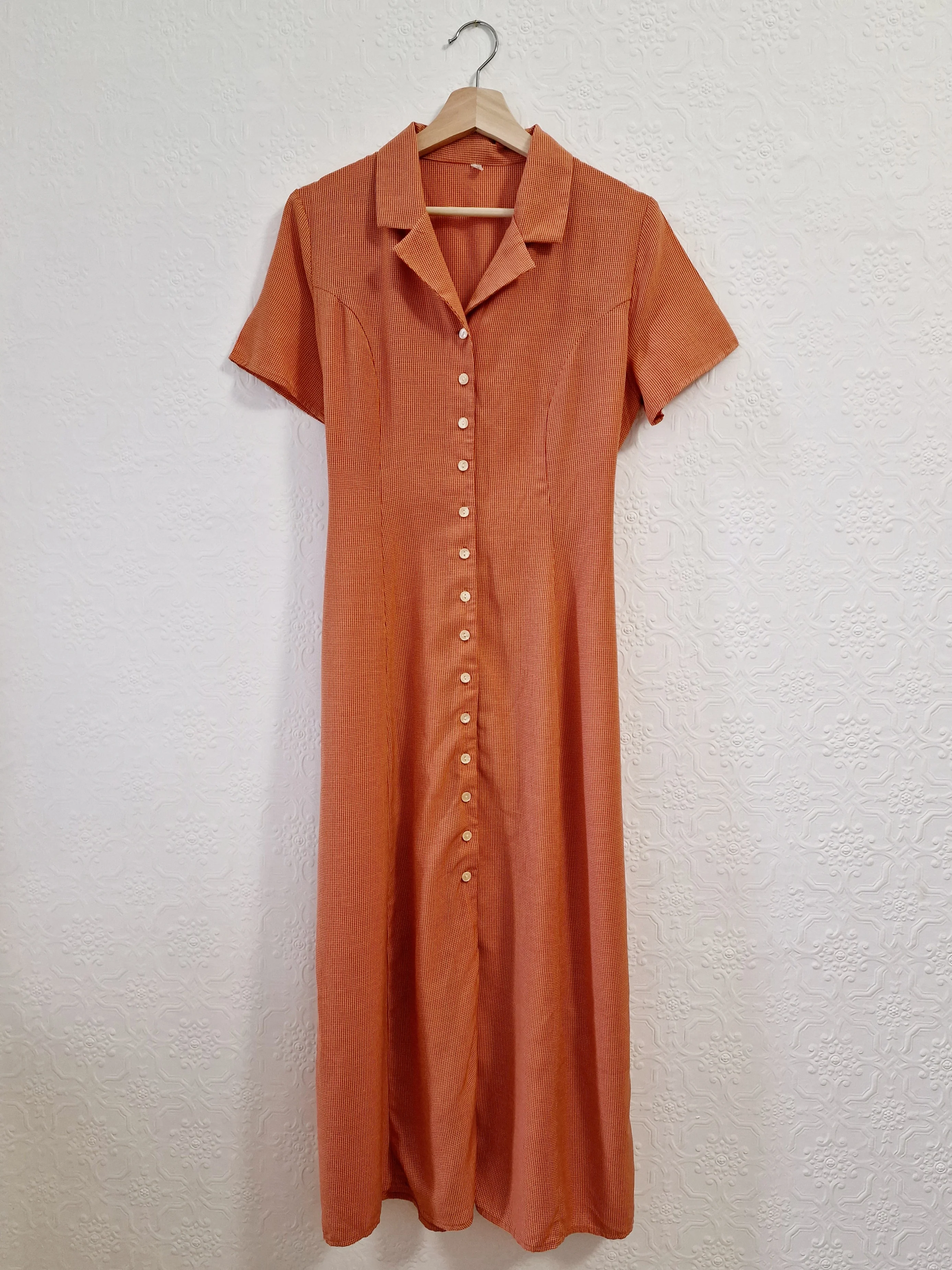 Vintage 90s Orange Gingham Short Sleeve Maxi Dress - S/M - Image 7