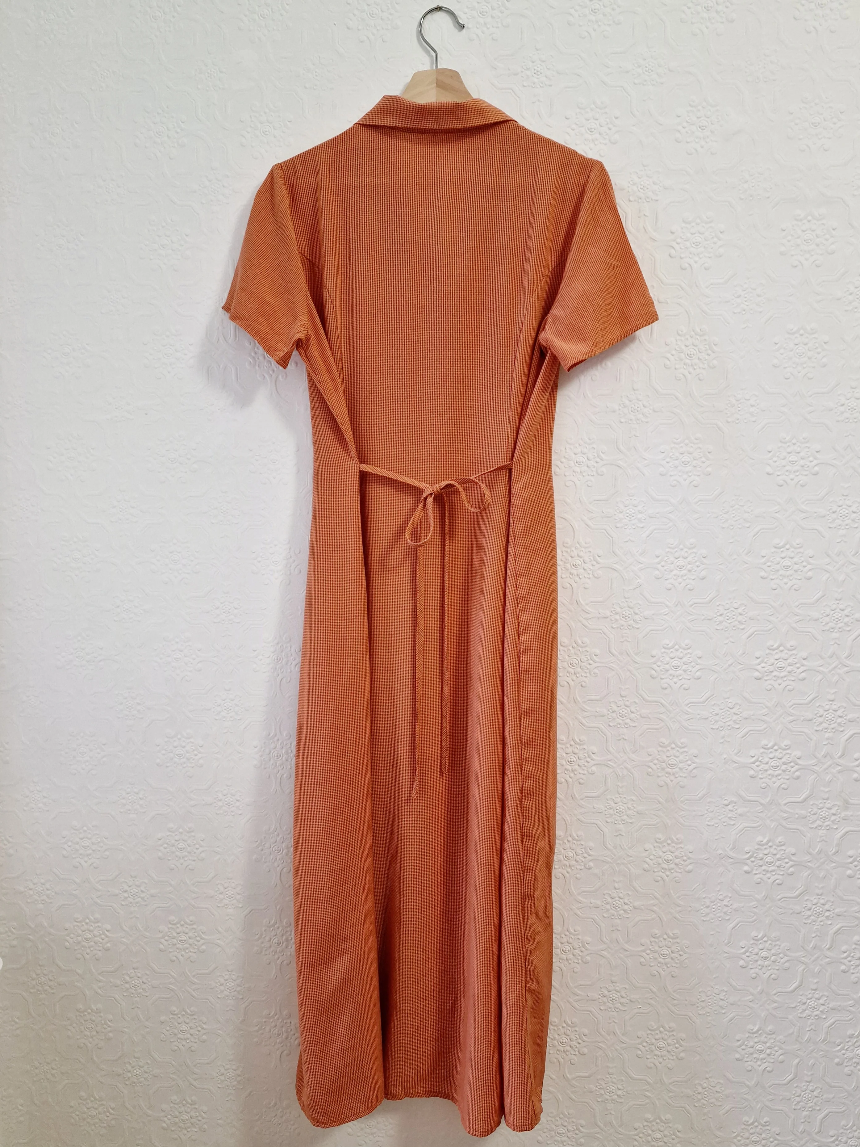 Vintage 90s Orange Gingham Short Sleeve Maxi Dress - S/M - Image 8