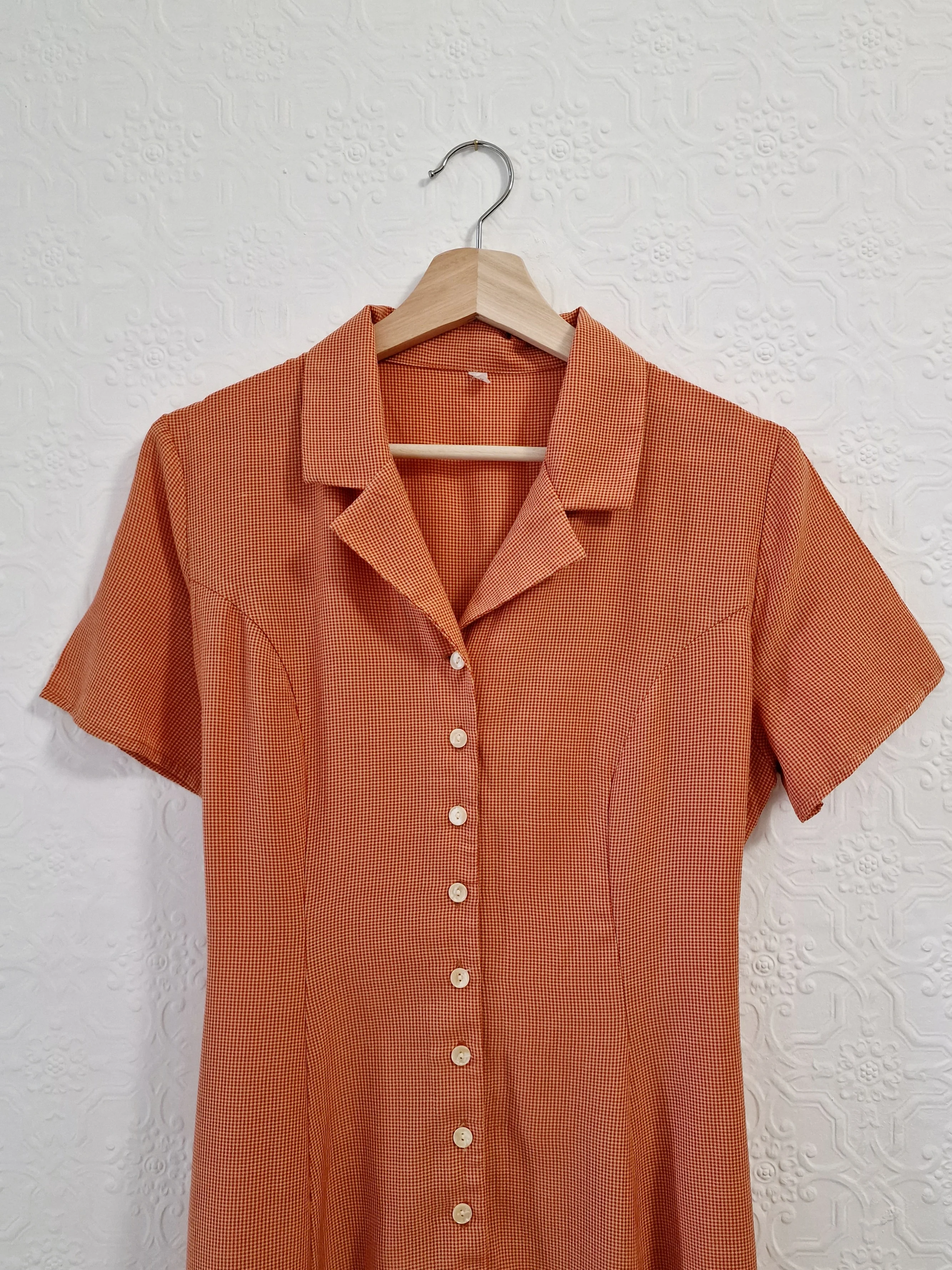 Vintage 90s Orange Gingham Short Sleeve Maxi Dress - S/M - Image 9