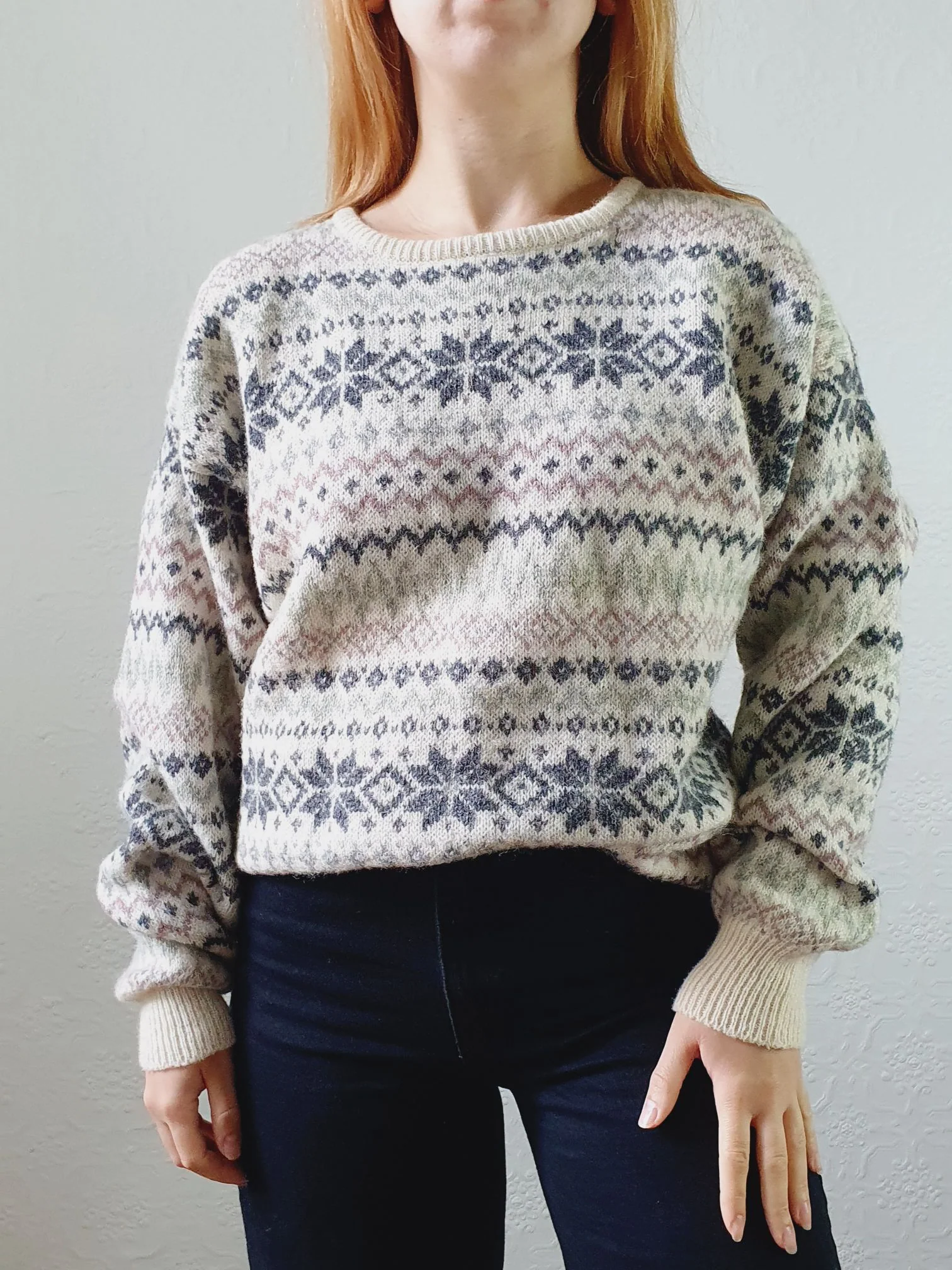 Vintage 90s Pure Shetland Wool Fairisle Crew Neck Jumper - M - Image 2