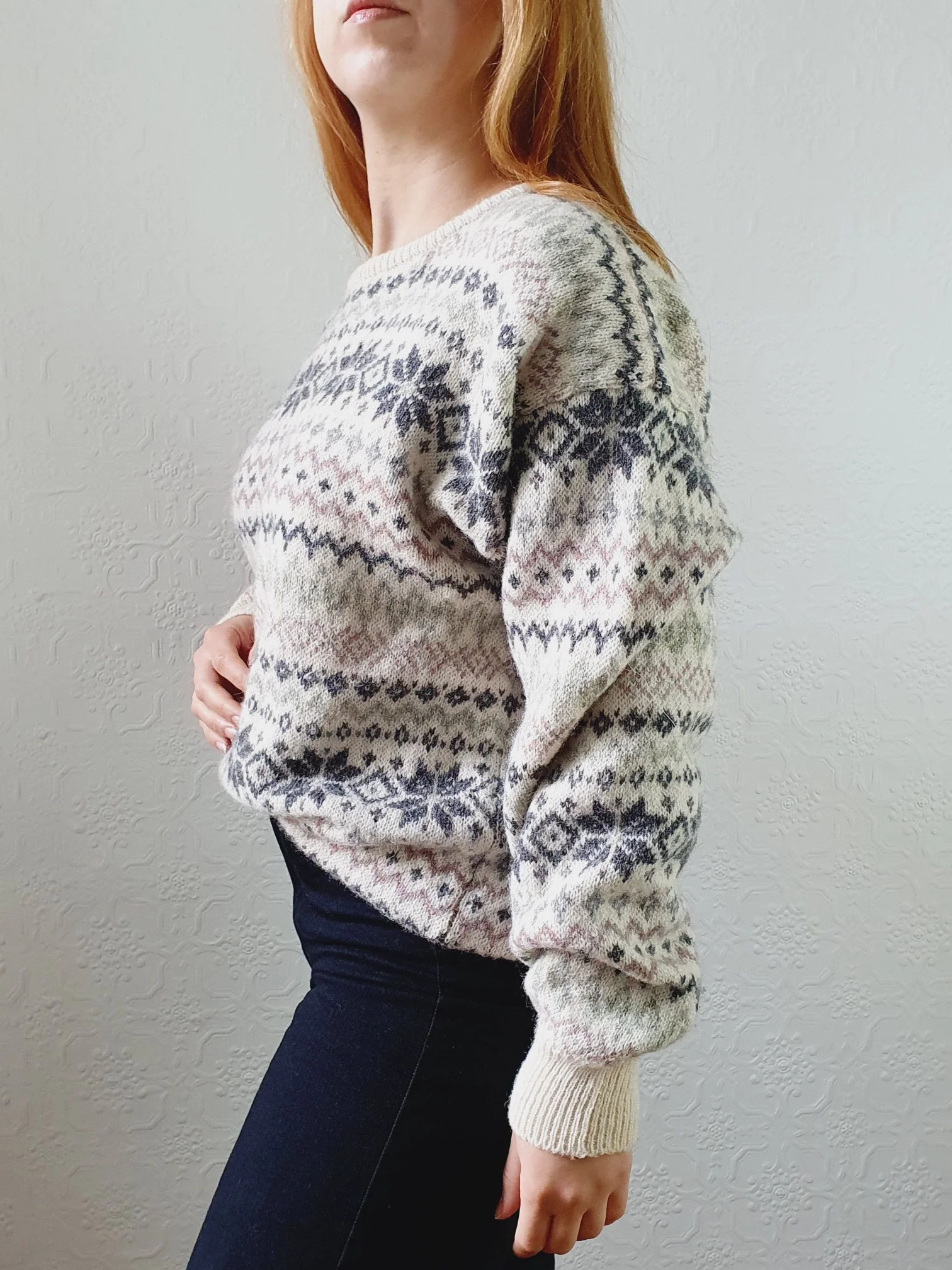 Vintage 90s Pure Shetland Wool Fairisle Crew Neck Jumper - M - Image 3