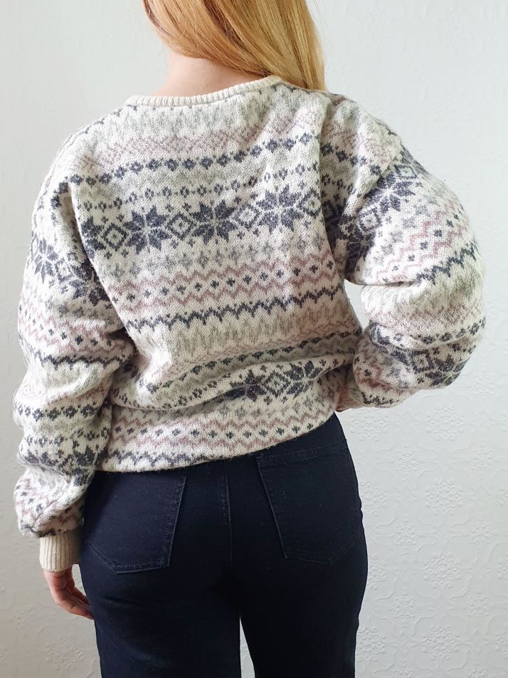 Vintage 90s Pure Shetland Wool Fairisle Crew Neck Jumper - M - Image 5