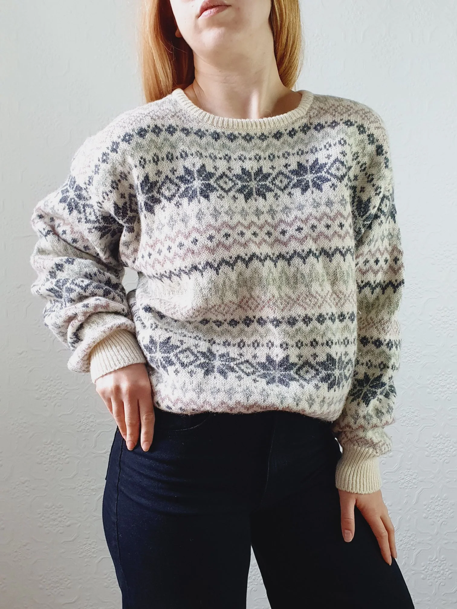 Vintage 90s Pure Shetland Wool Fairisle Crew Neck Jumper - M - Image 6