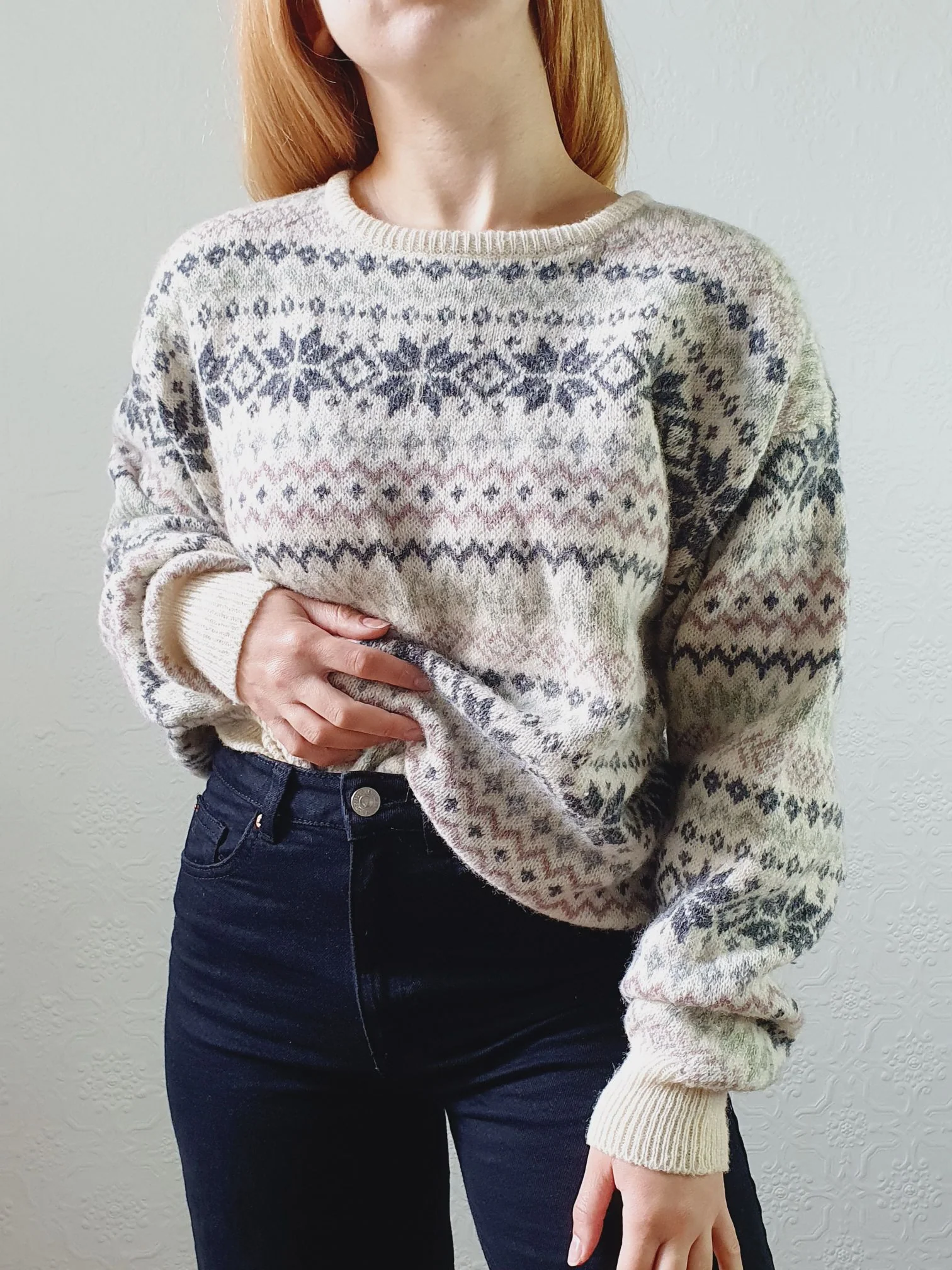 Vintage 90s Pure Shetland Wool Fairisle Crew Neck Jumper - M - Image 7