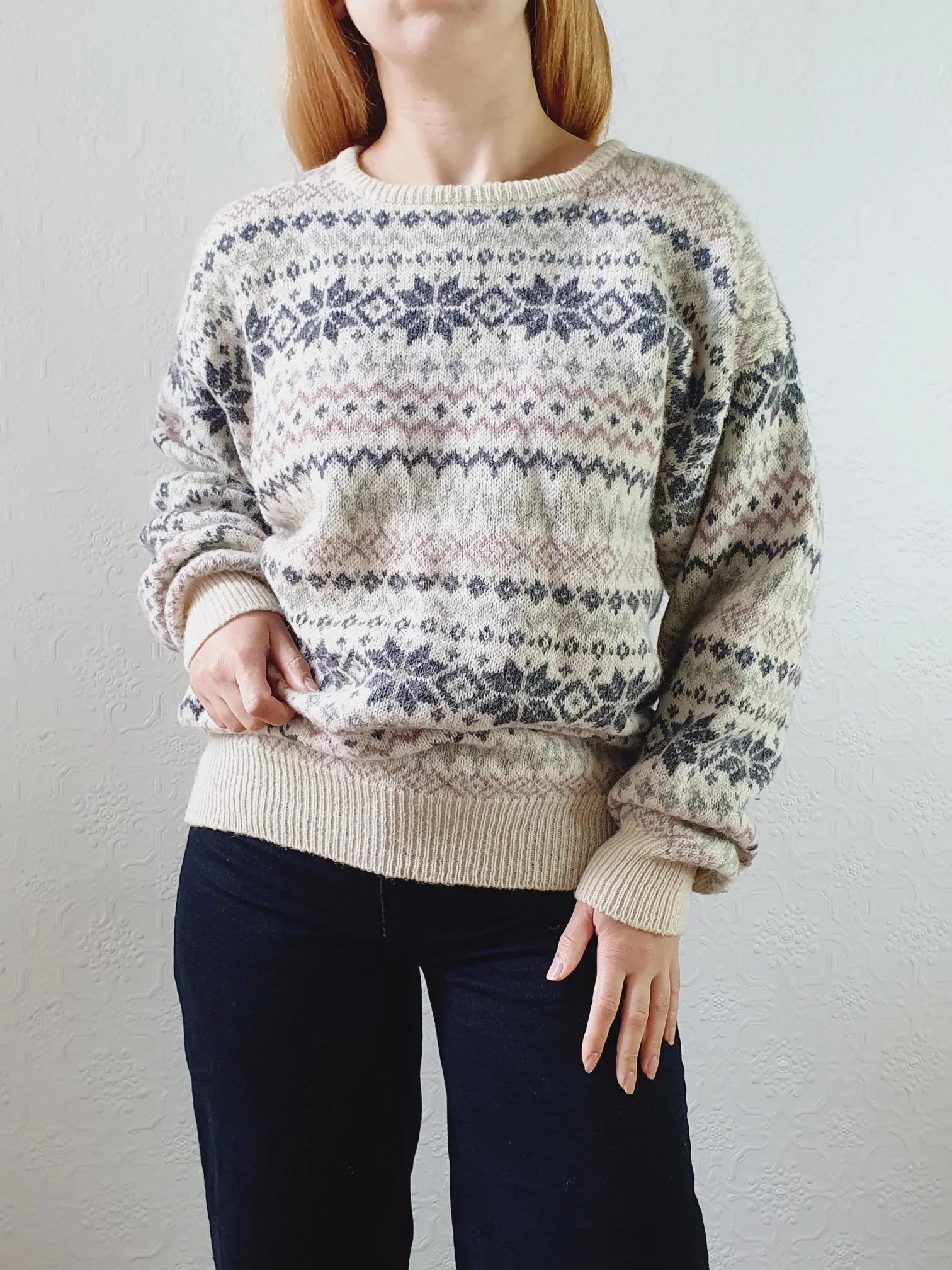 Vintage 90s Pure Shetland Wool Fairisle Crew Neck Jumper - M - Image 8