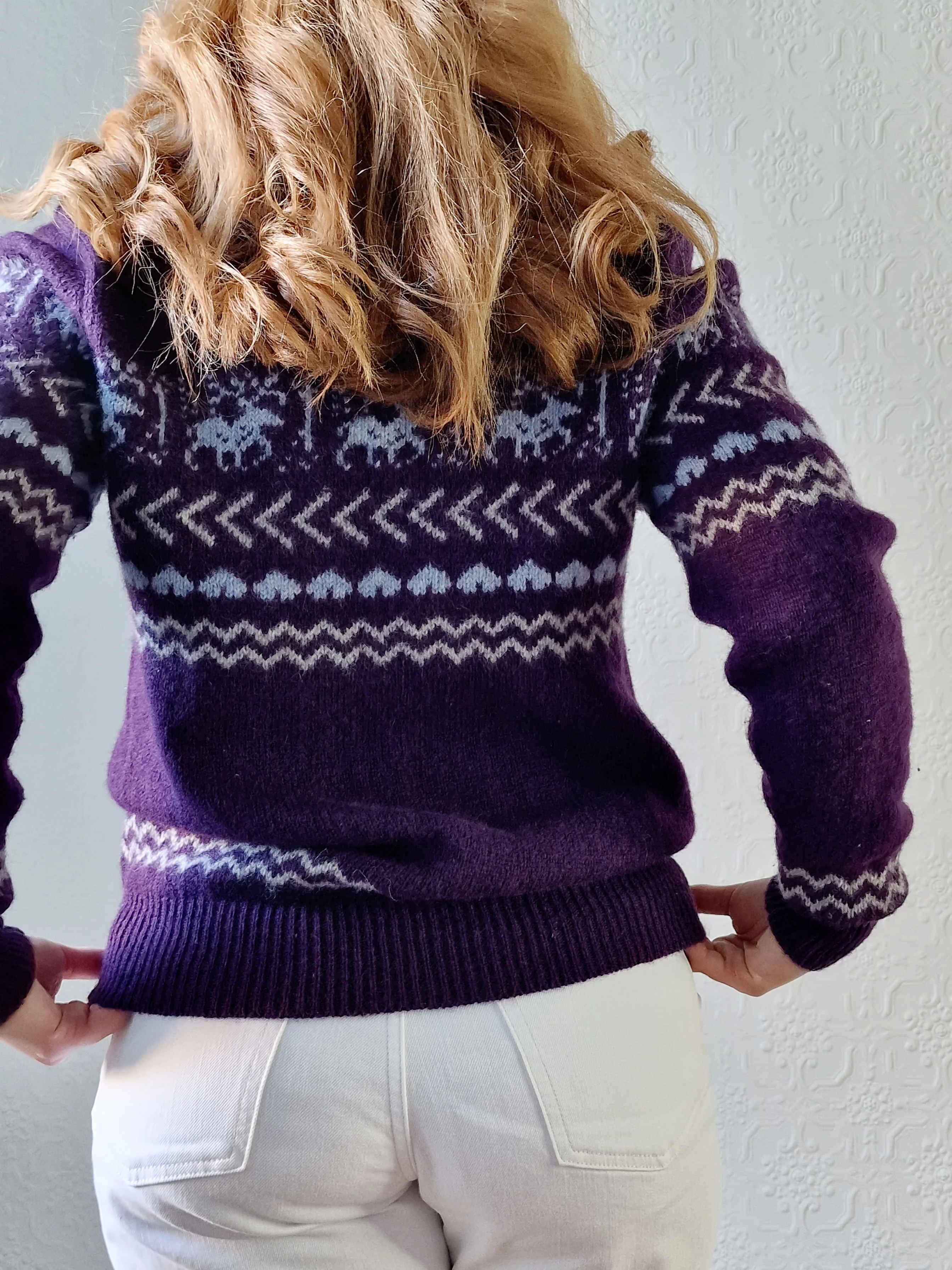 Vintage 90s Purple Crew Neck Norwegian Style Jumper - S - Image 4