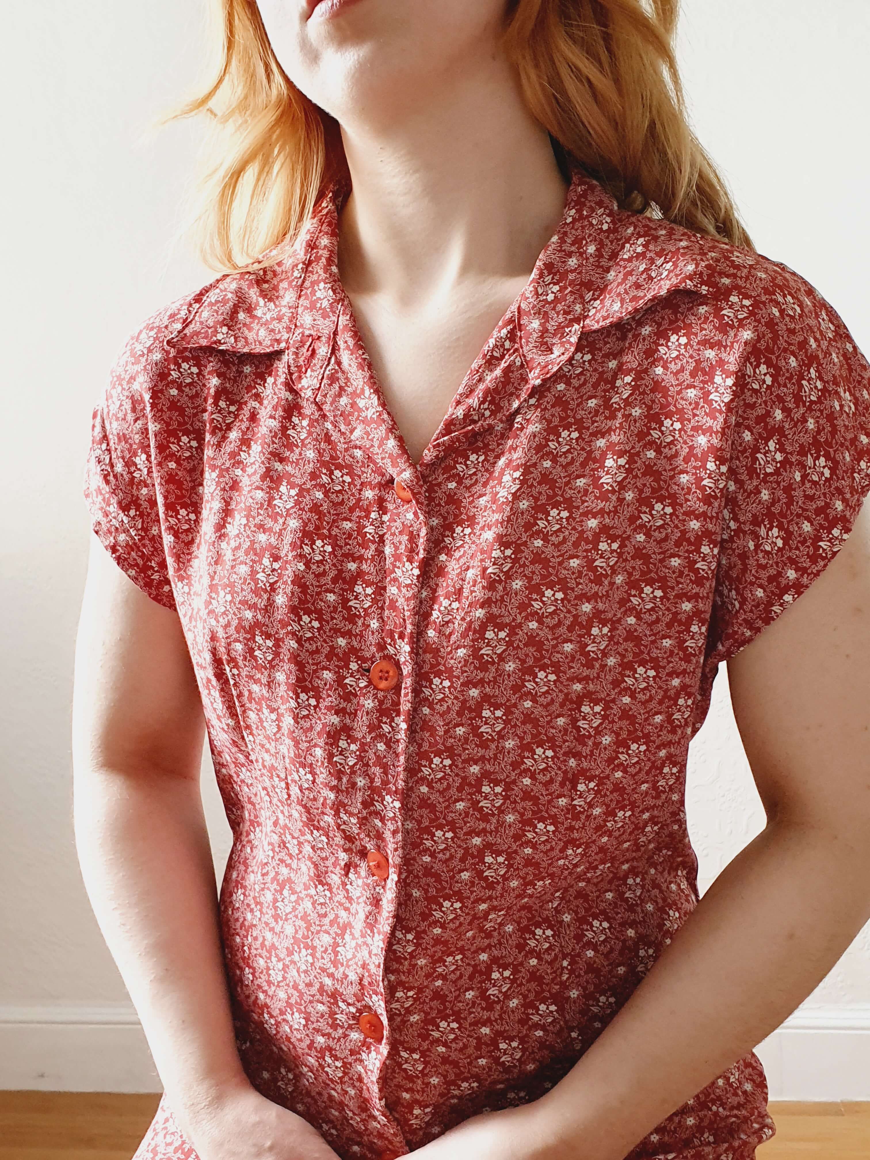 Vintage 90s Red Ditsy Floral Sleeveless Dress -M - Image 8