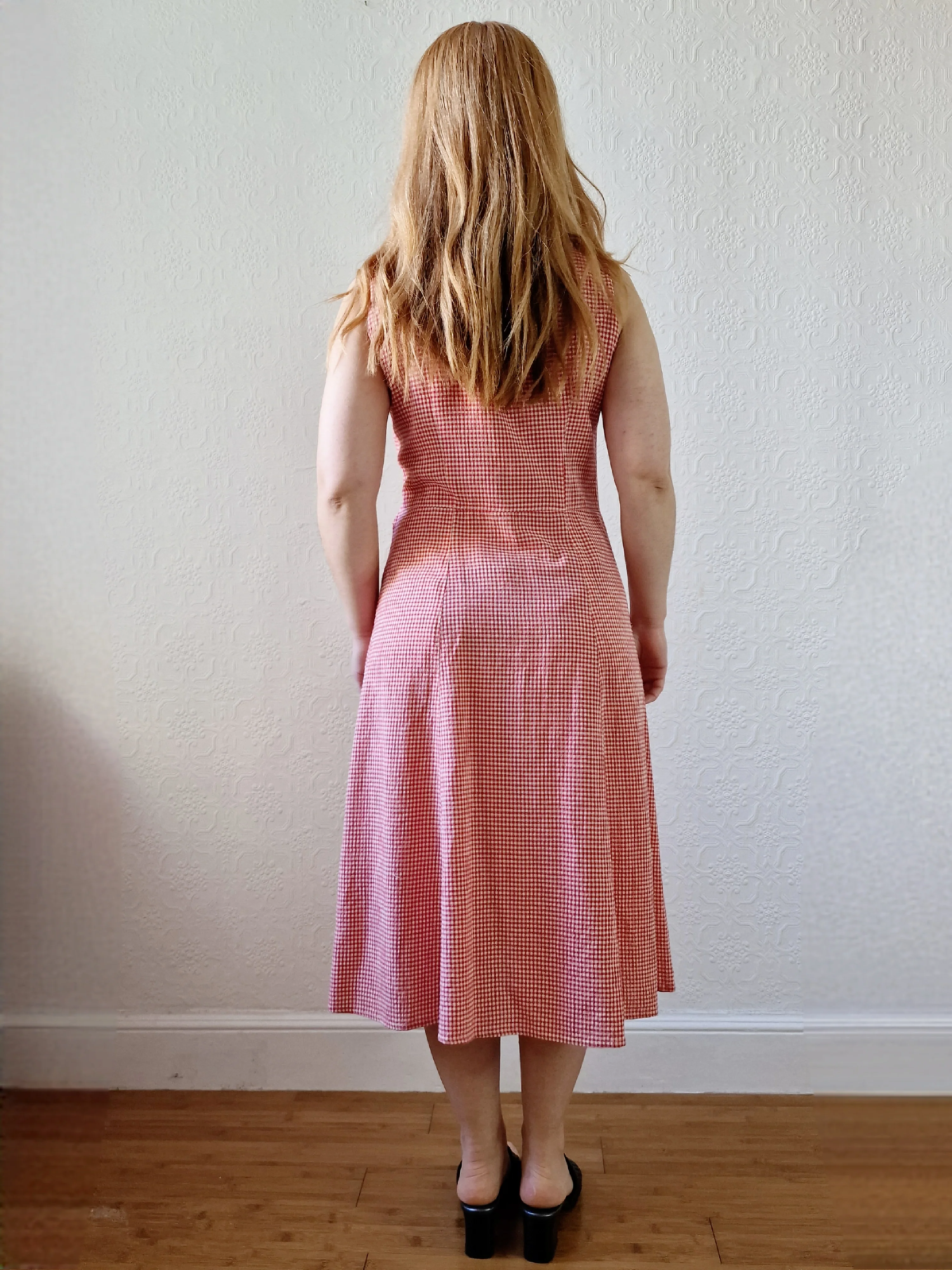 Vintage 90s Red Gingham Sleeveless Midi Dress - S/M - Image 5