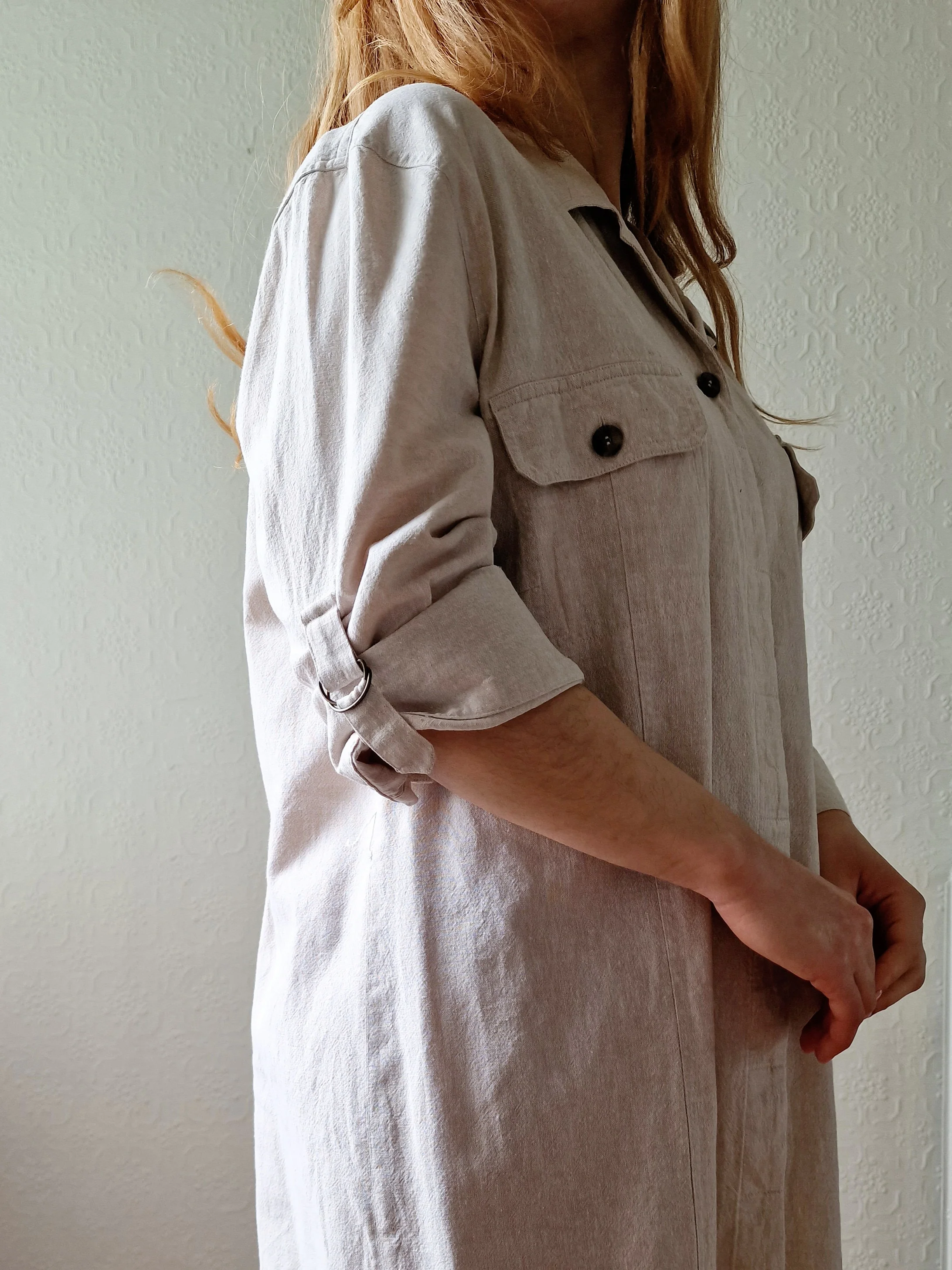 Vintage 90s Safari Style Beige Midi Shirt Dress with Belt - XL - Image 2