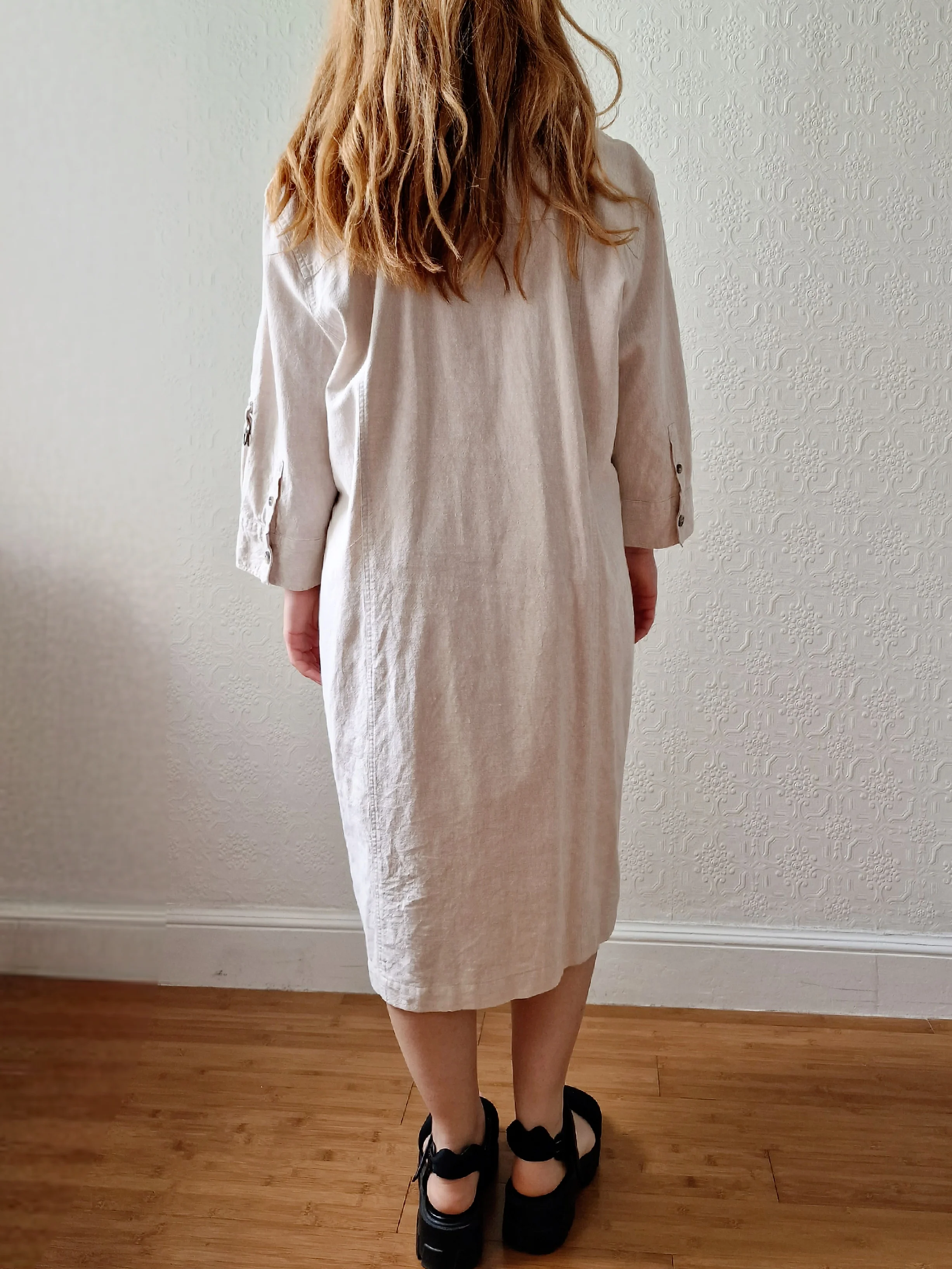 Vintage 90s Safari Style Beige Midi Shirt Dress with Belt - XL - Image 7