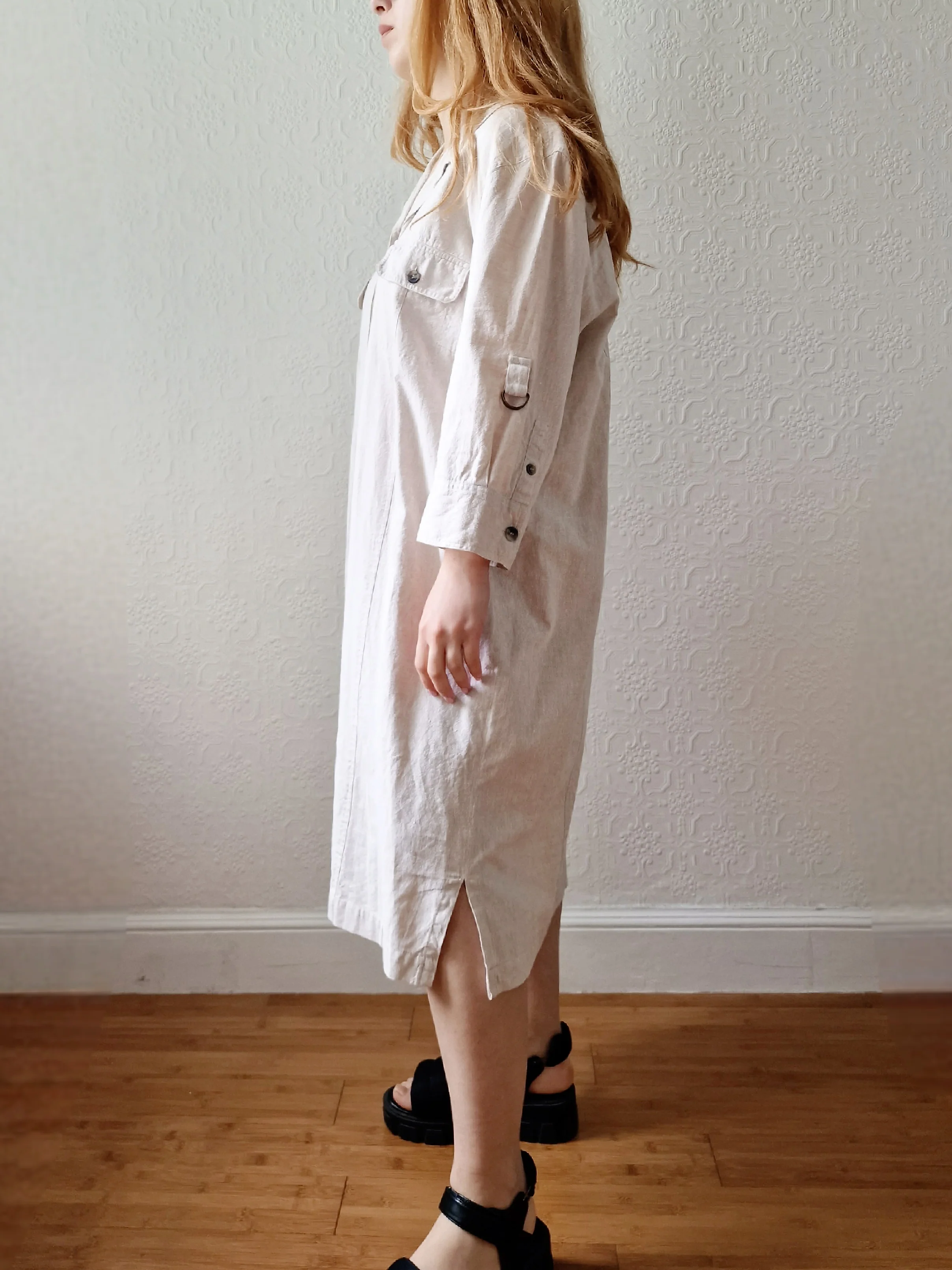 Vintage 90s Safari Style Beige Midi Shirt Dress with Belt - XL - Image 8