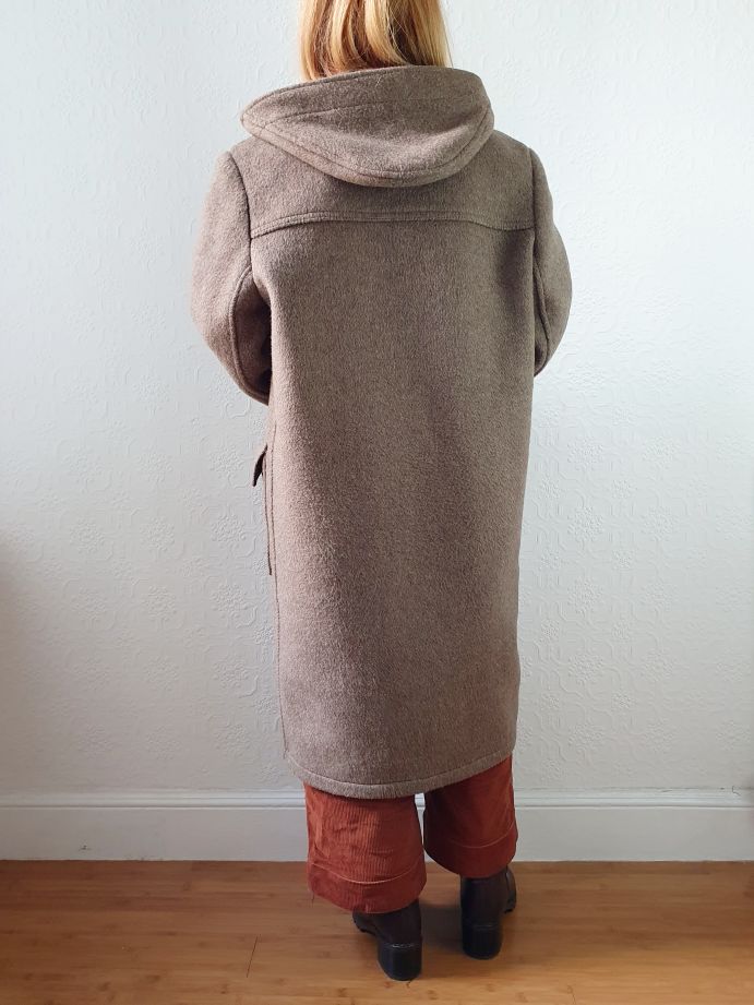 Vintage 90s Taupe Brown Heavy Wool Duffle Coat with Hood - L - Image 11