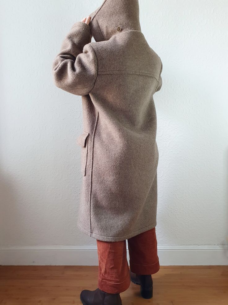 Vintage 90s Taupe Brown Heavy Wool Duffle Coat with Hood - L - Image 12