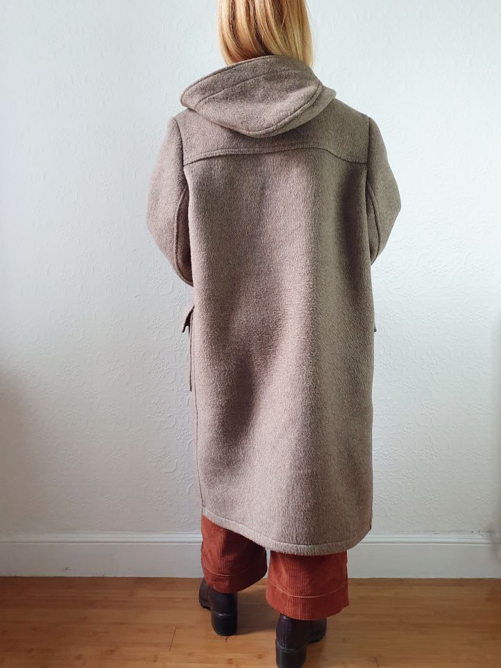 Vintage 90s Taupe Brown Heavy Wool Duffle Coat with Hood - L - Image 7