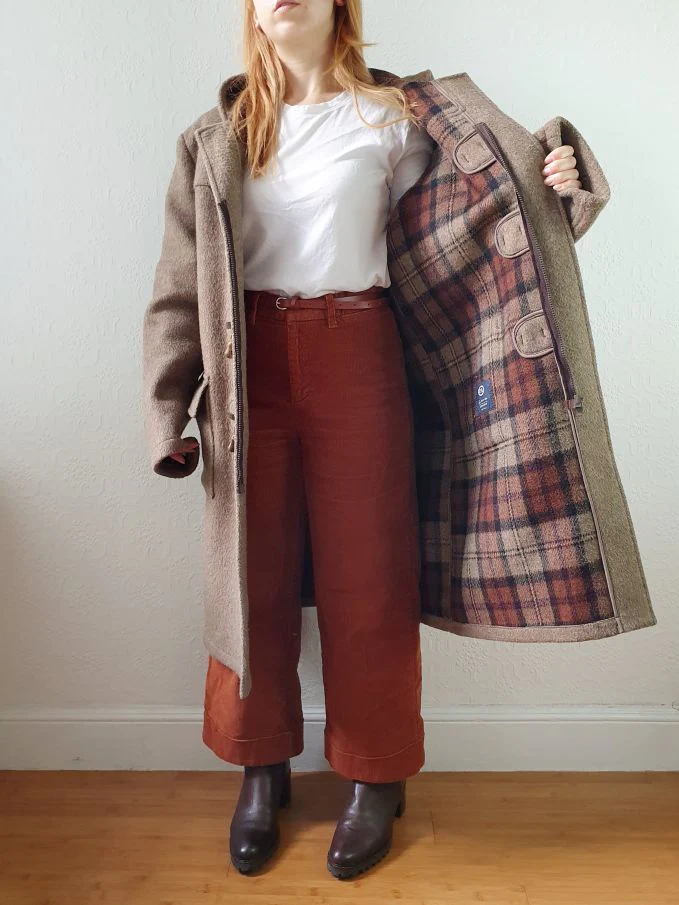 Vintage 90s Taupe Brown Heavy Wool Duffle Coat with Hood - L - Image 8