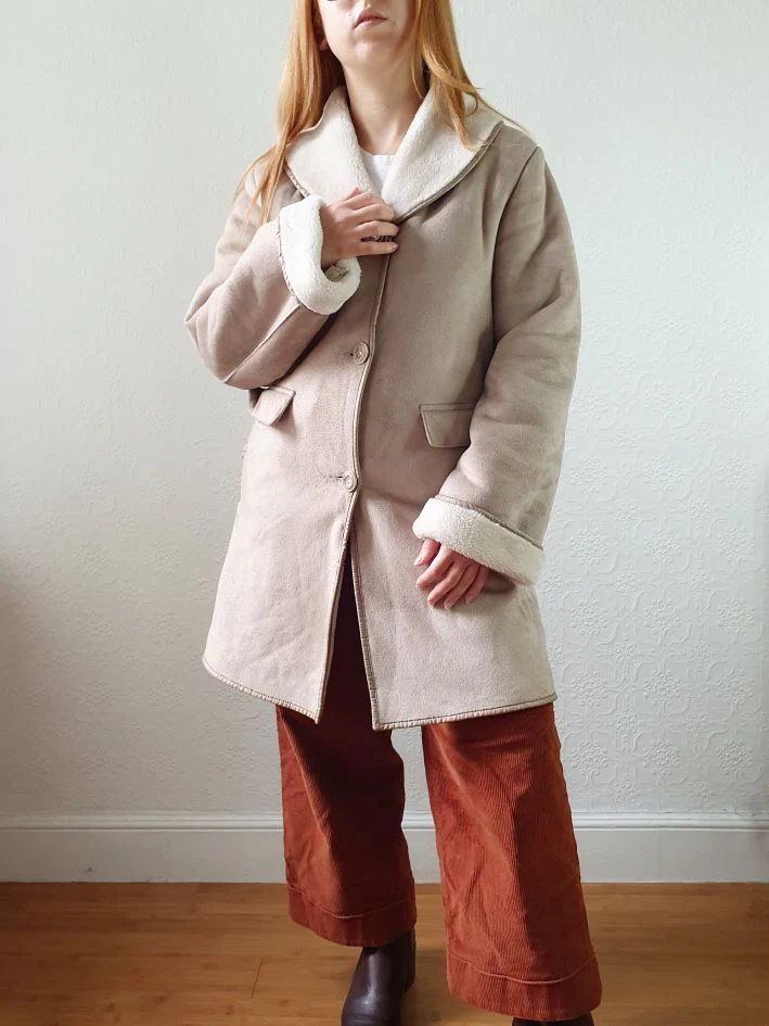 Vintage 90s Taupe Faux Sheepskin Jacket - XS - Image 12