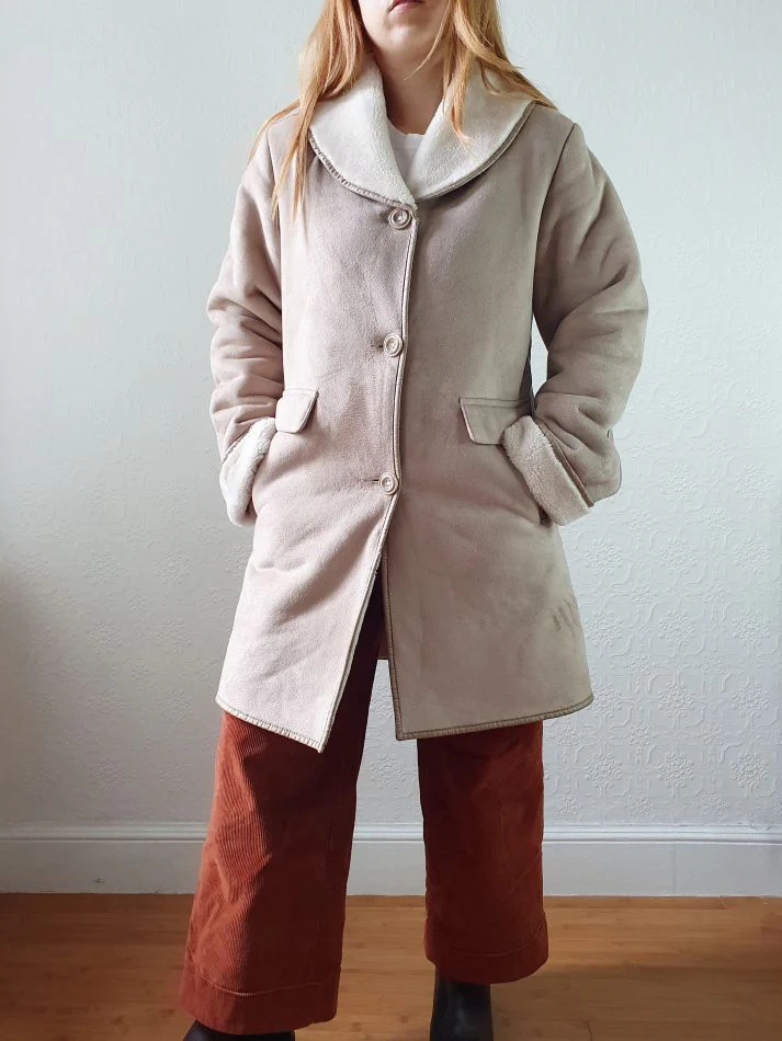 Vintage 90s Taupe Faux Sheepskin Jacket - XS - Image 13