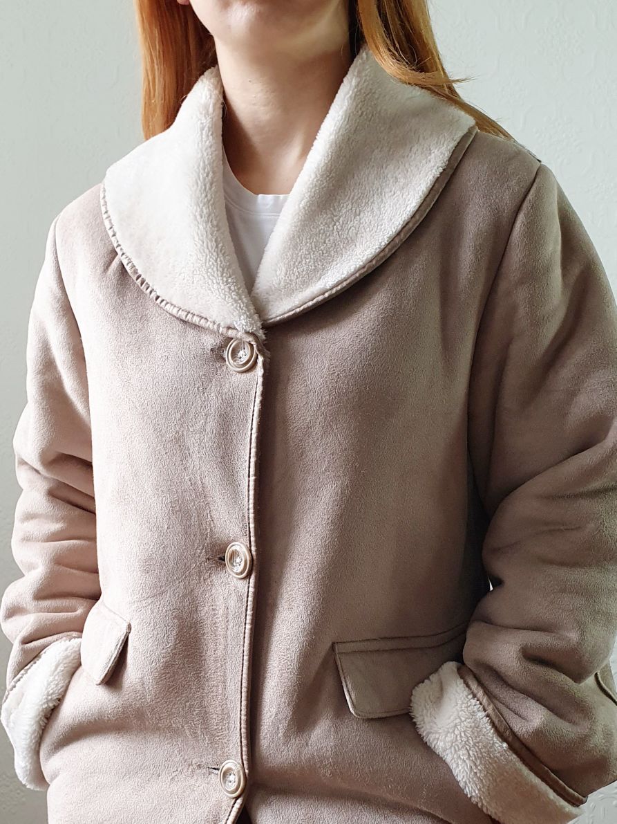 Vintage 90s Taupe Faux Sheepskin Jacket - XS - Image 14