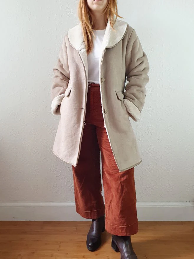 Vintage 90s Taupe Faux Sheepskin Jacket - XS - Image 2