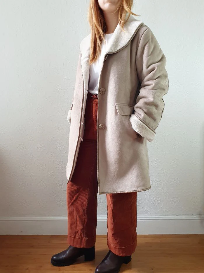 Vintage 90s Taupe Faux Sheepskin Jacket - XS - Image 3