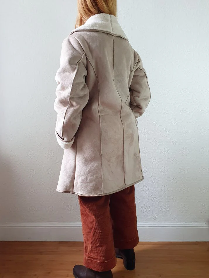 Vintage 90s Taupe Faux Sheepskin Jacket - XS - Image 4