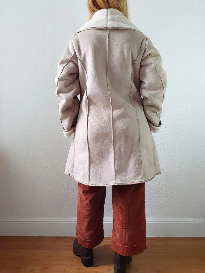 Vintage 90s Taupe Faux Sheepskin Jacket - XS - Image 5