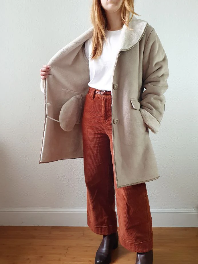Vintage 90s Taupe Faux Sheepskin Jacket - XS - Image 7