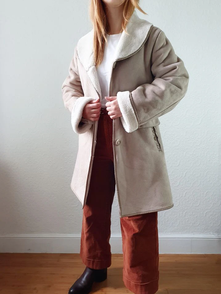 Vintage 90s Taupe Faux Sheepskin Jacket - XS - Image 9