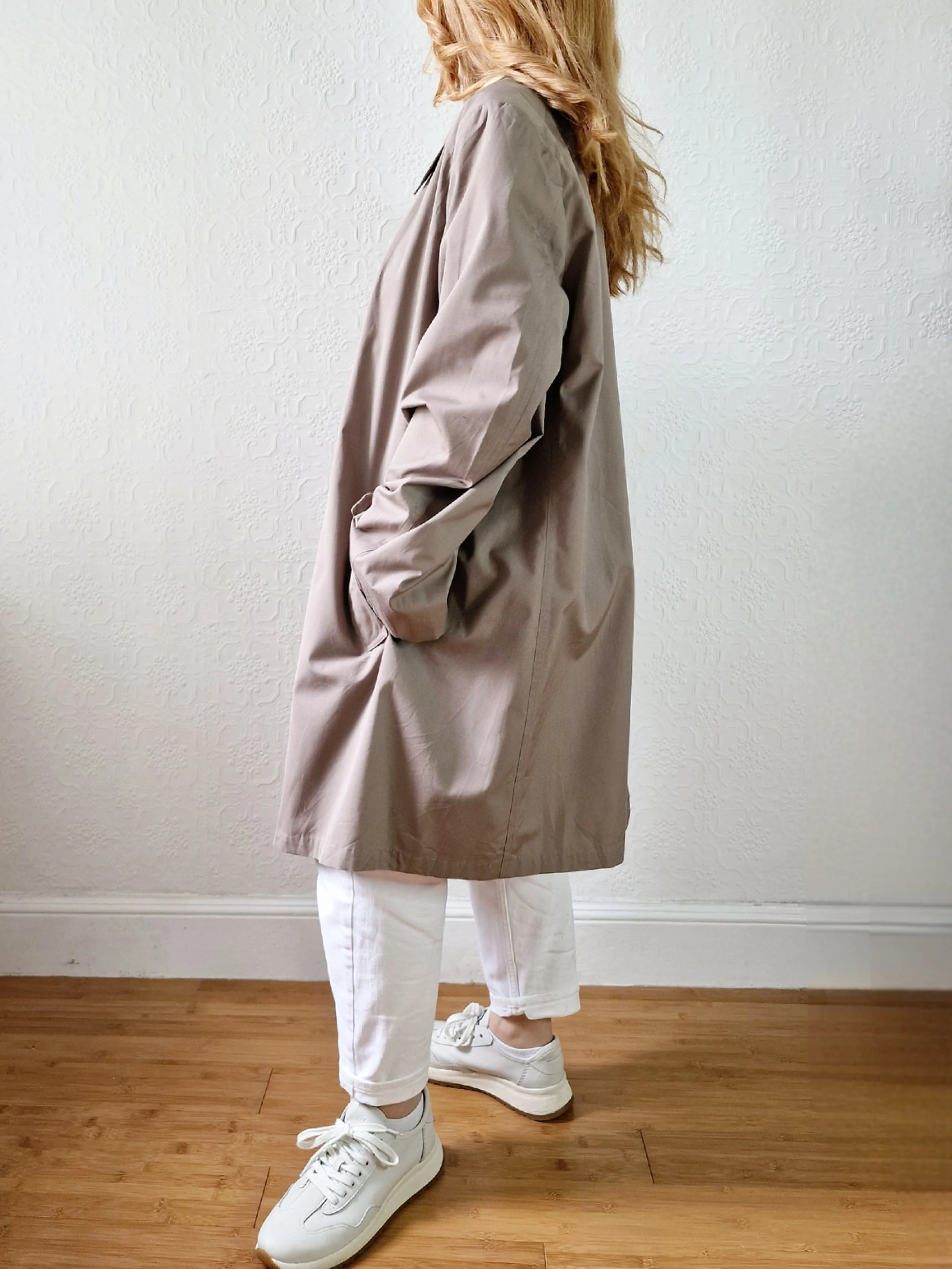 Vintage 90s Taupe Grey Single Breasted Trench - XL - Image 3