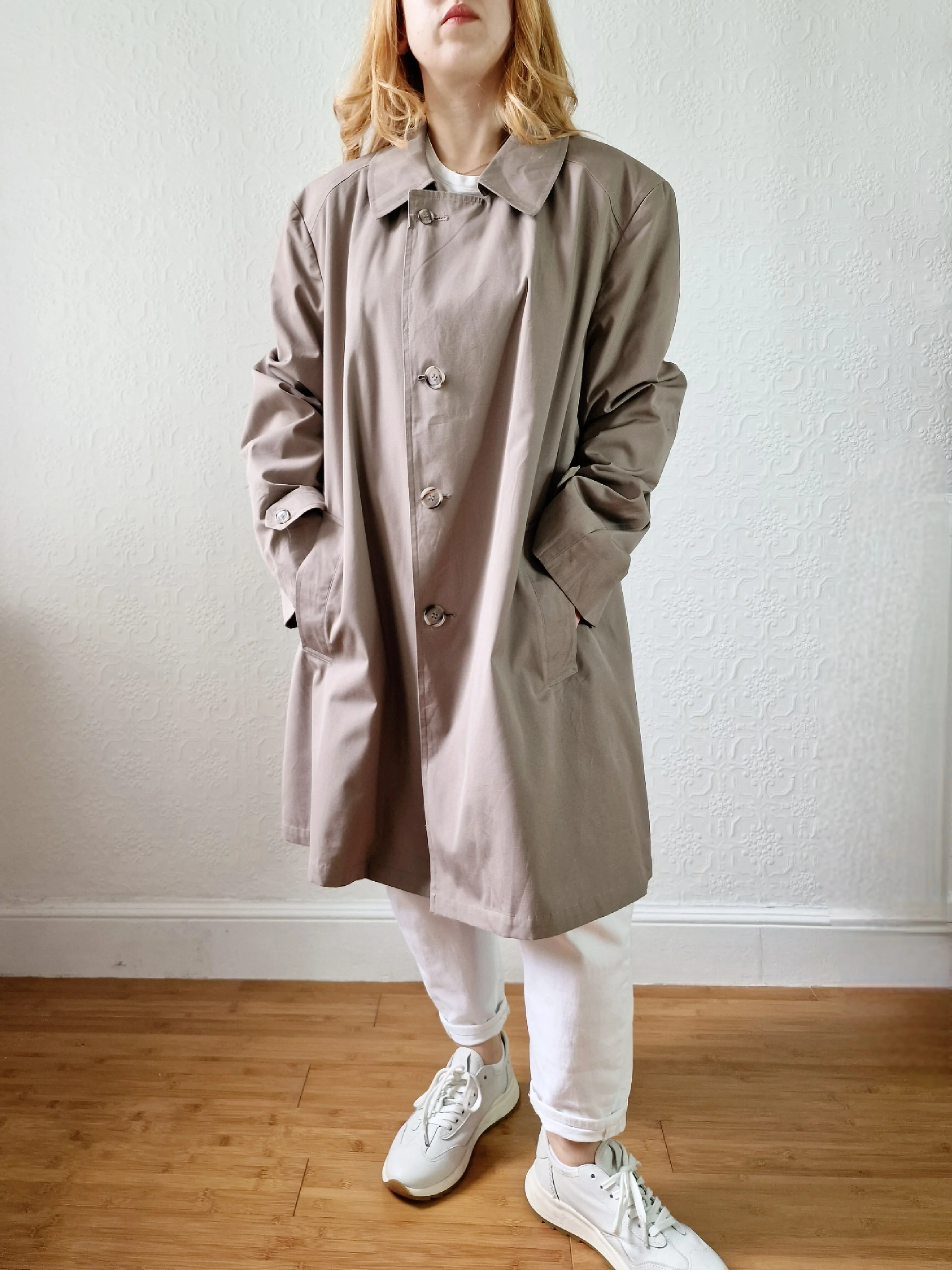 Vintage 90s Taupe Grey Single Breasted Trench - XL - Image 5