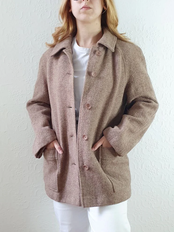 Vintage 90s Taupe Pure Wool Pea Coat - S/M