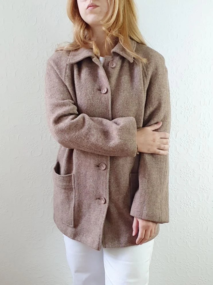 Vintage 90s Taupe Pure Wool Pea Coat - S/M - Image 10