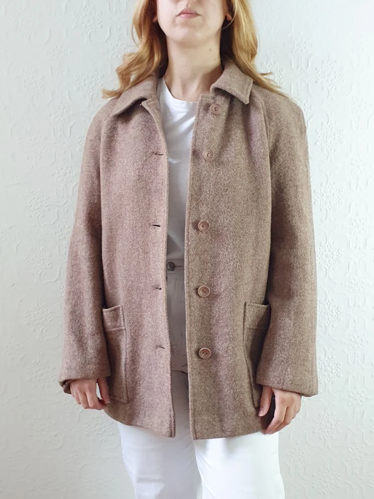 Vintage 90s Taupe Pure Wool Pea Coat - S/M - Image 2