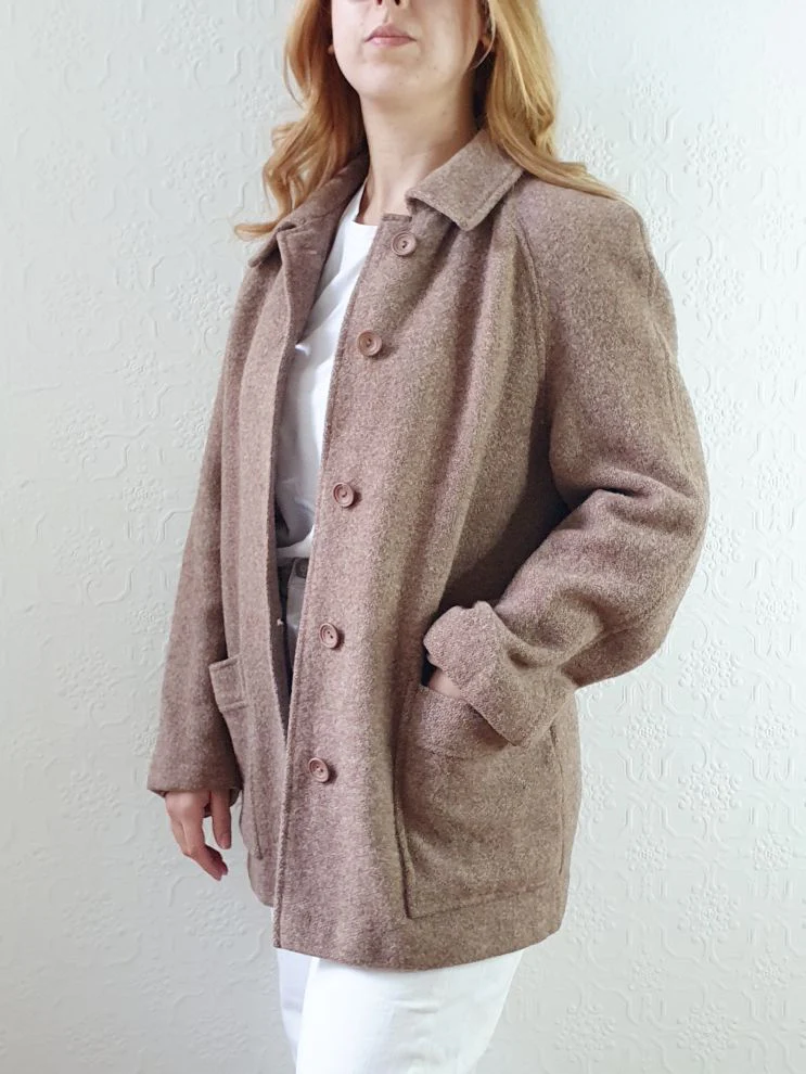 Vintage 90s Taupe Pure Wool Pea Coat - S/M - Image 3