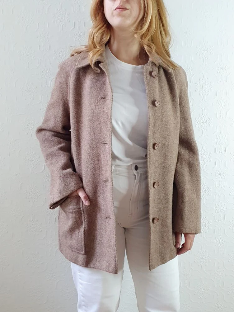 Vintage 90s Taupe Pure Wool Pea Coat - S/M - Image 4