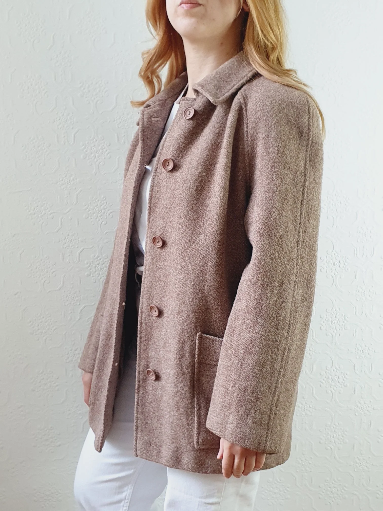 Vintage 90s Taupe Pure Wool Pea Coat - S/M - Image 5