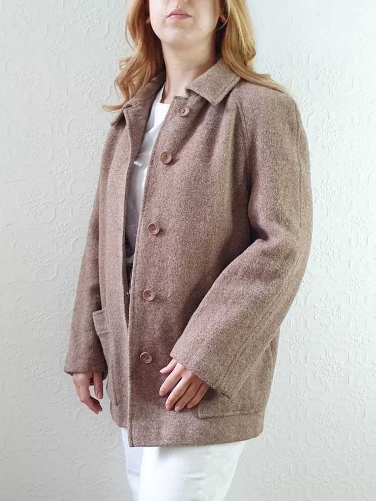 Vintage 90s Taupe Pure Wool Pea Coat - S/M - Image 8