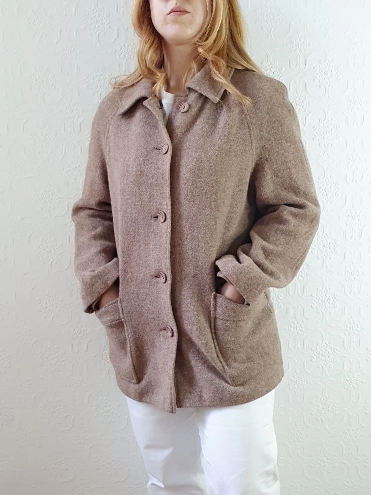 Vintage 90s Taupe Pure Wool Pea Coat - S/M - Image 9