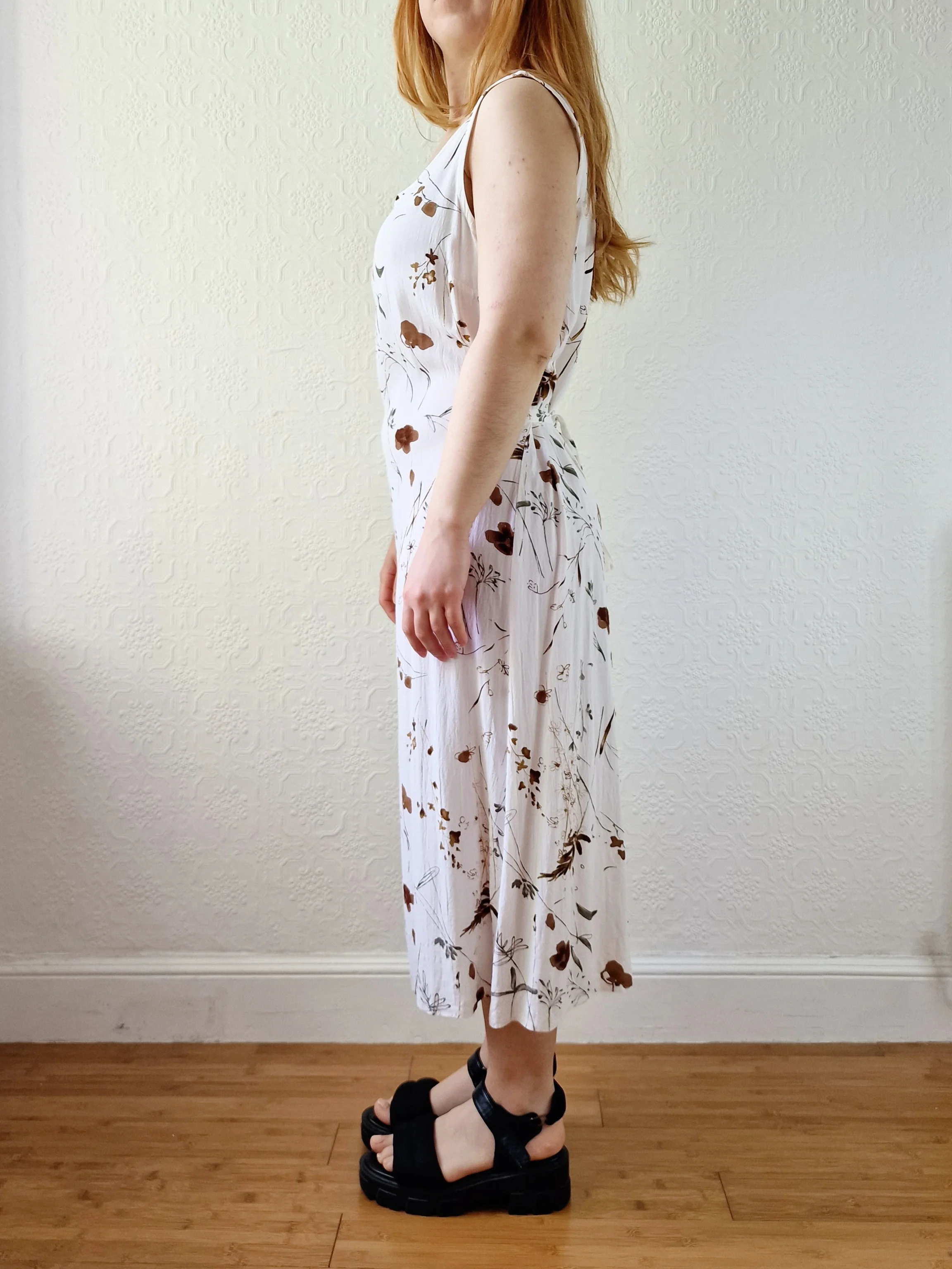 Vintage 90s White Floral Sleeveless Midi Dress - S/M - Image 4