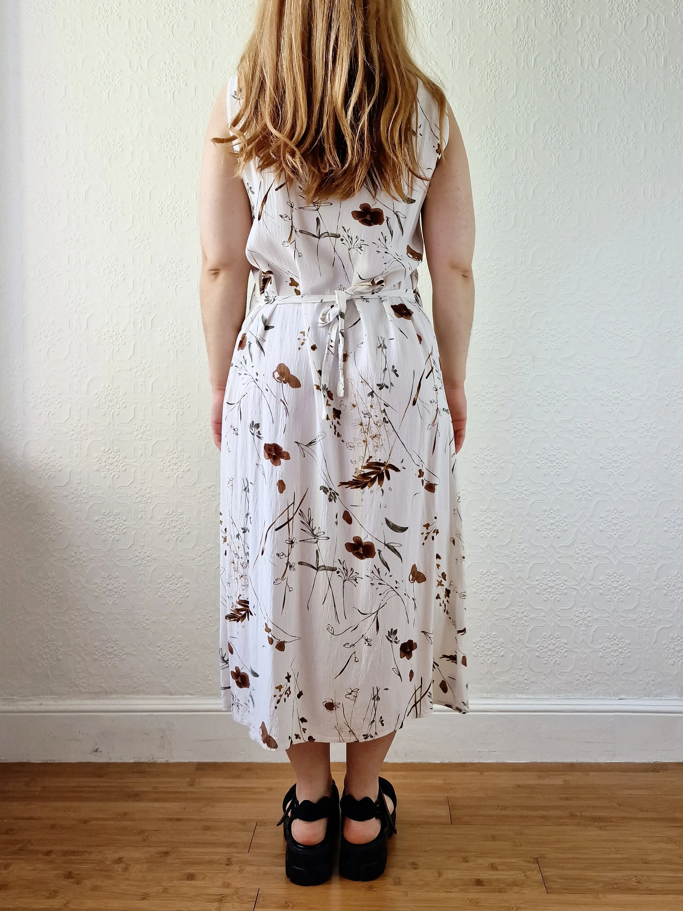Vintage 90s White Floral Sleeveless Midi Dress - S/M - Image 5