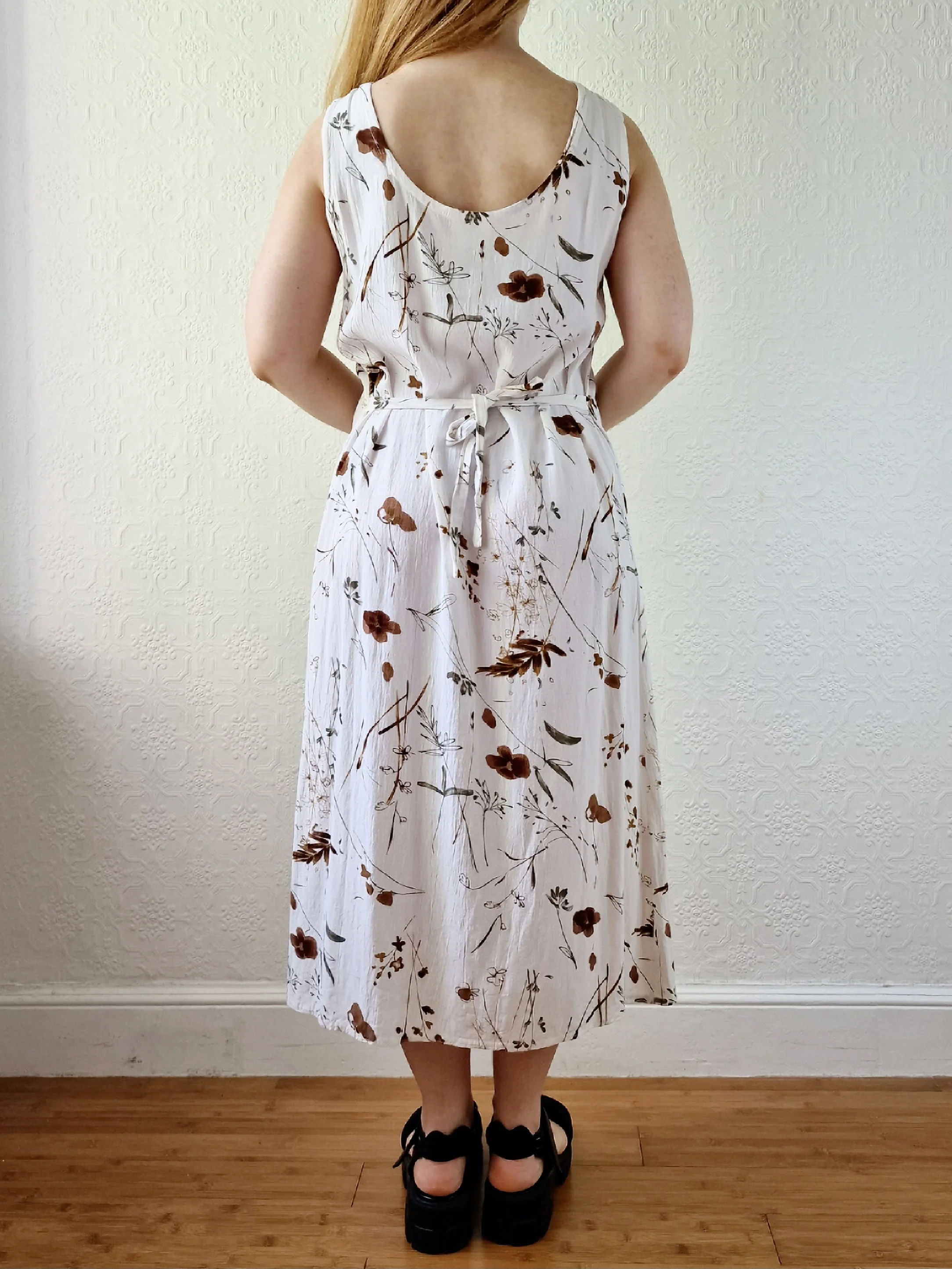 Vintage 90s White Floral Sleeveless Midi Dress - S/M - Image 6