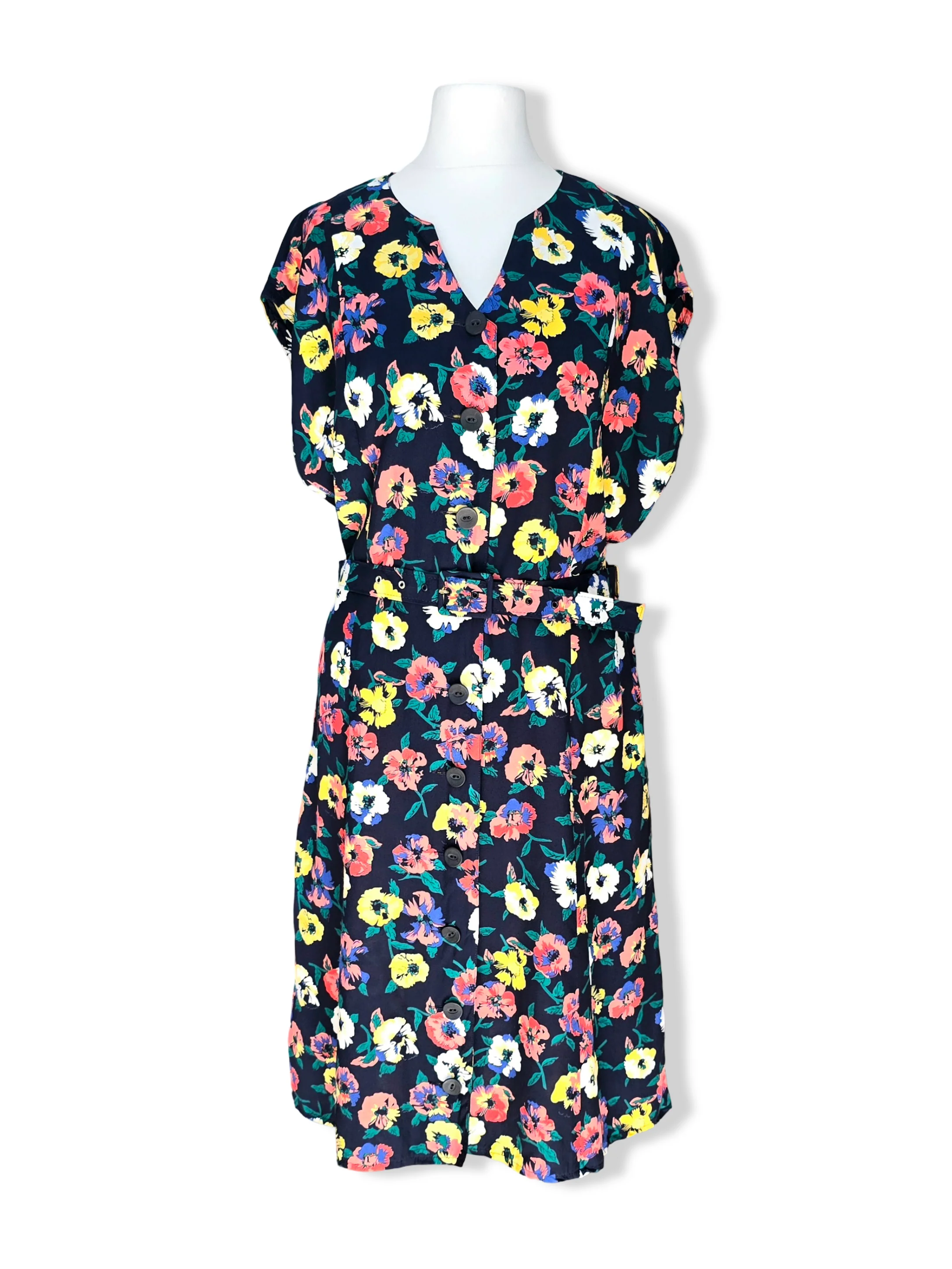 Vintage Floral Print Button Up Midi Dress - M