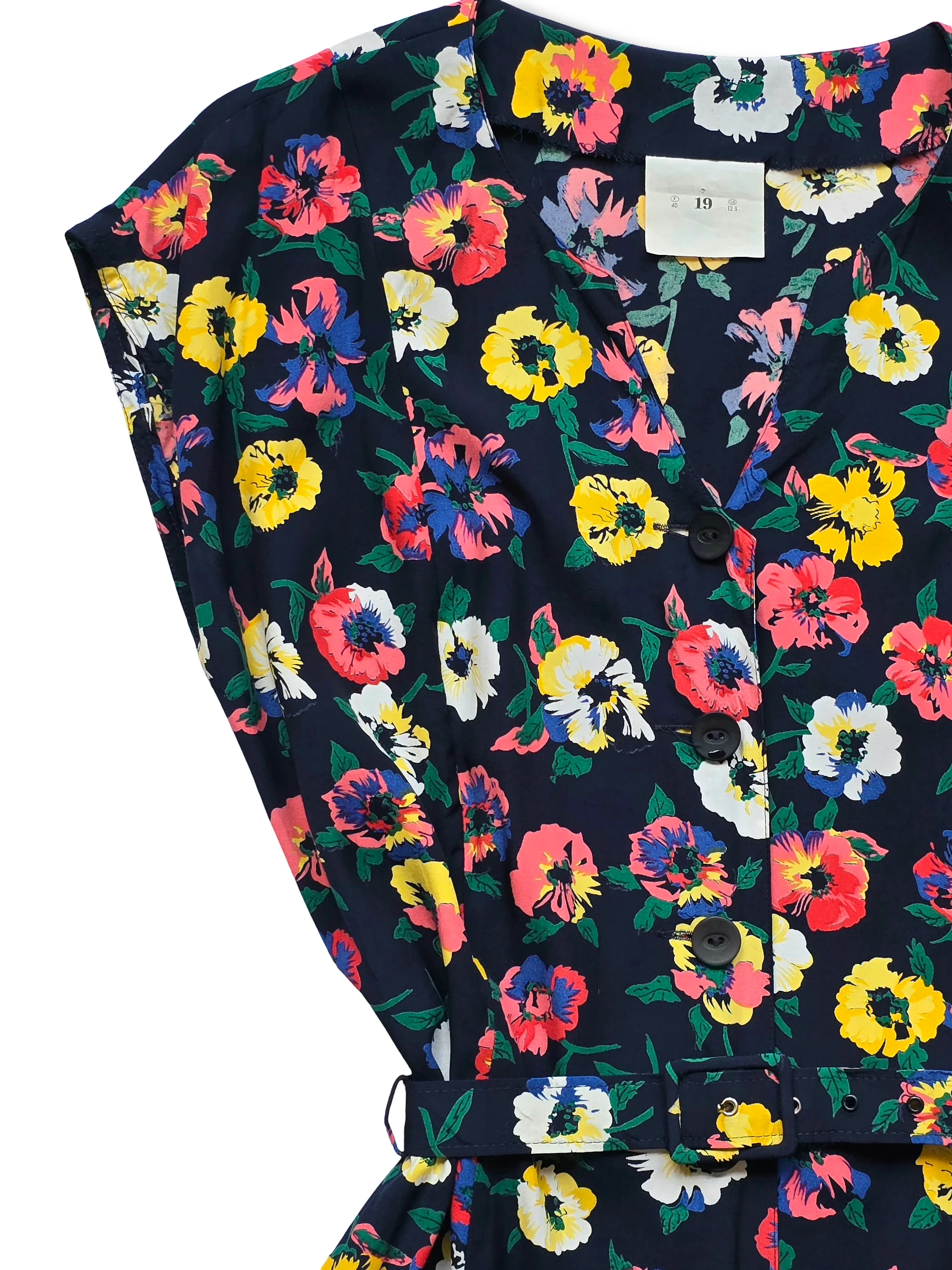 Vintage Floral Print Button Up Midi Dress - M - Image 2
