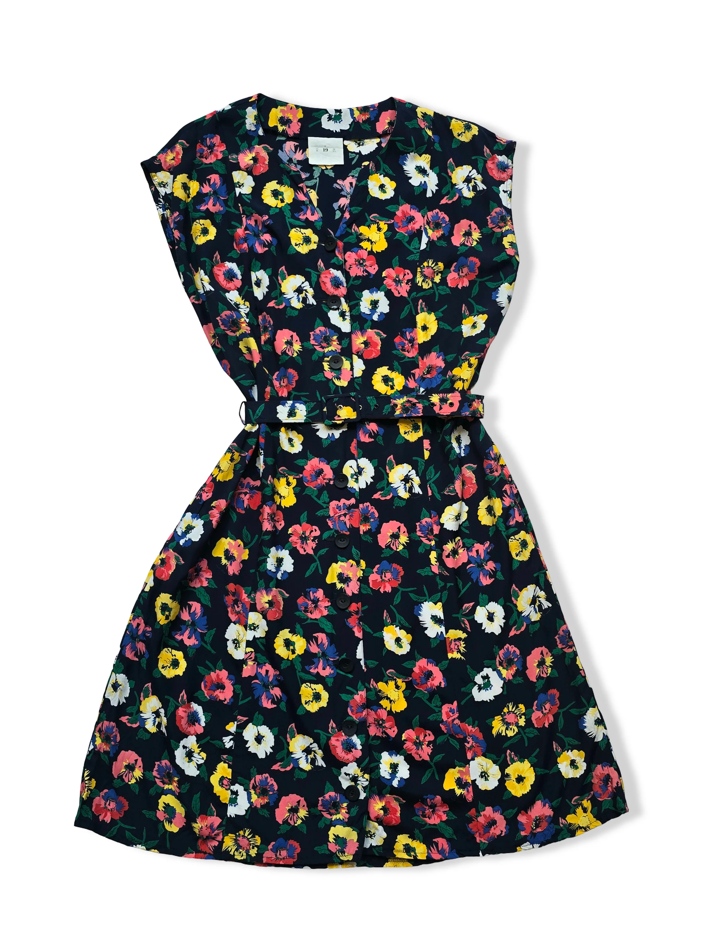 Vintage Floral Print Button Up Midi Dress - M - Image 4