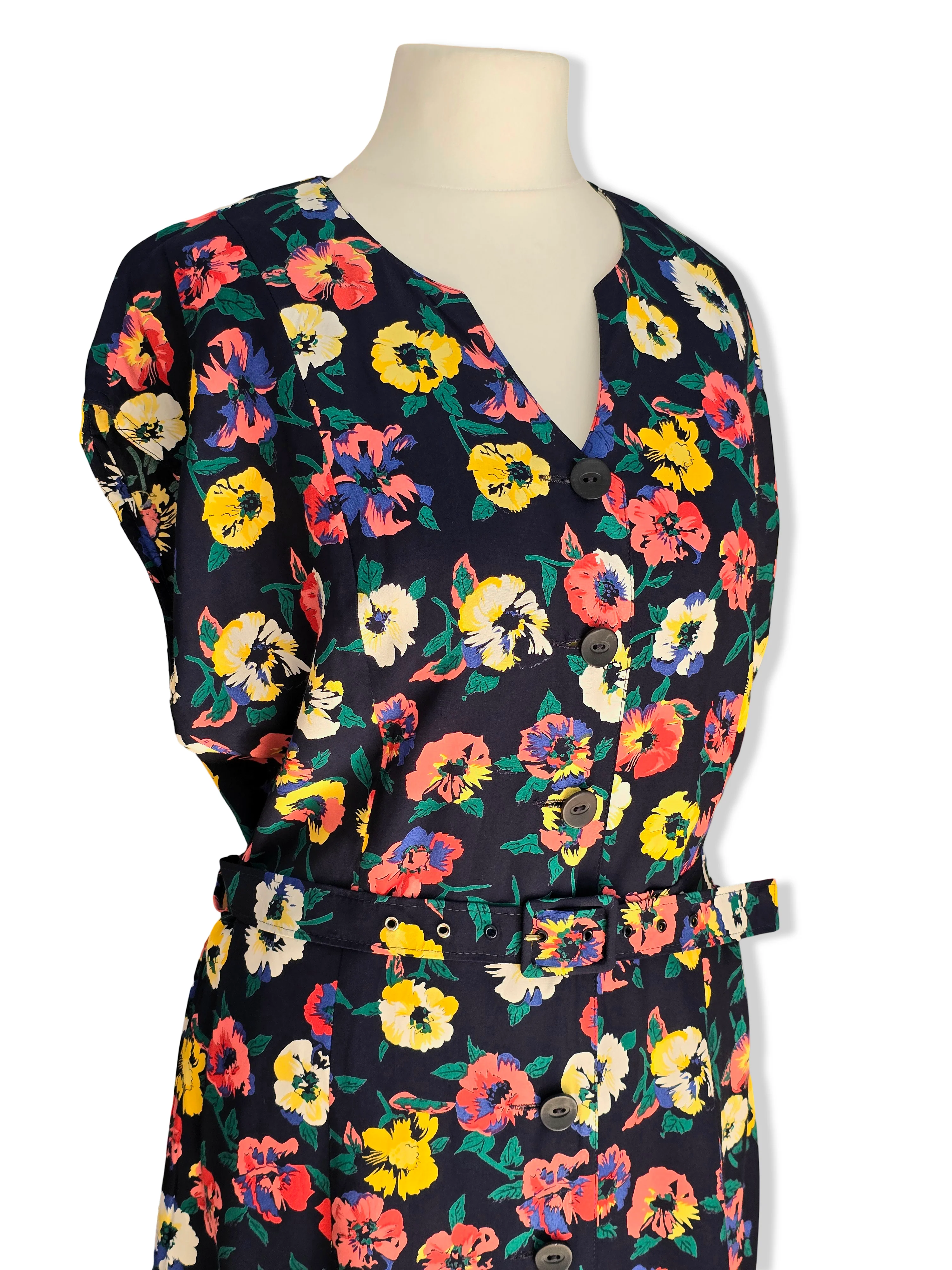 Vintage Floral Print Button Up Midi Dress - M - Image 6